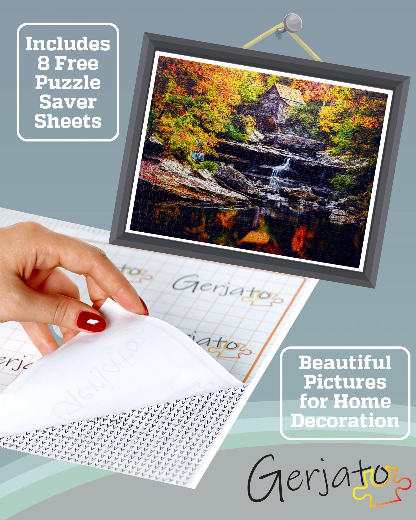 Gerjato 1000-Piece Puzzle for Adults – Scenic Autumn Grist Mill with Waterfalls
