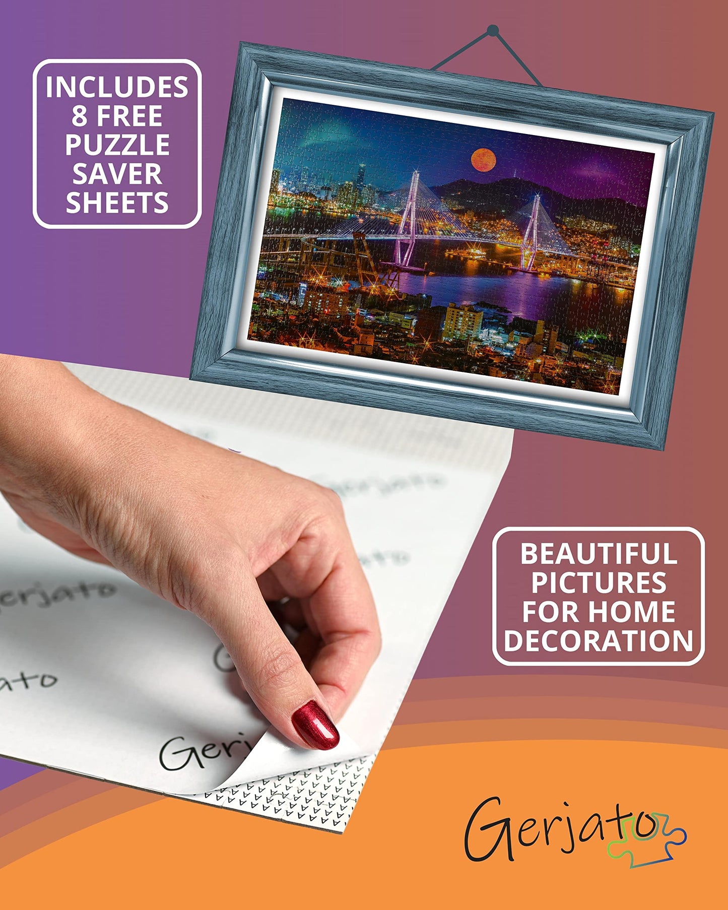 Gerjato 1000 Piece Puzzle for Adults – Night Cityscape with Moonlit Bridge, Gift-Ready Box, Saver Sheets & Poster