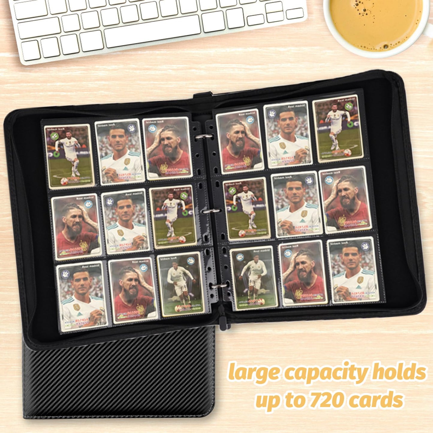 GERMUN 9-Pocket Card Binder | Premium PU Leather, 720 Cards, Zip Case (Black)