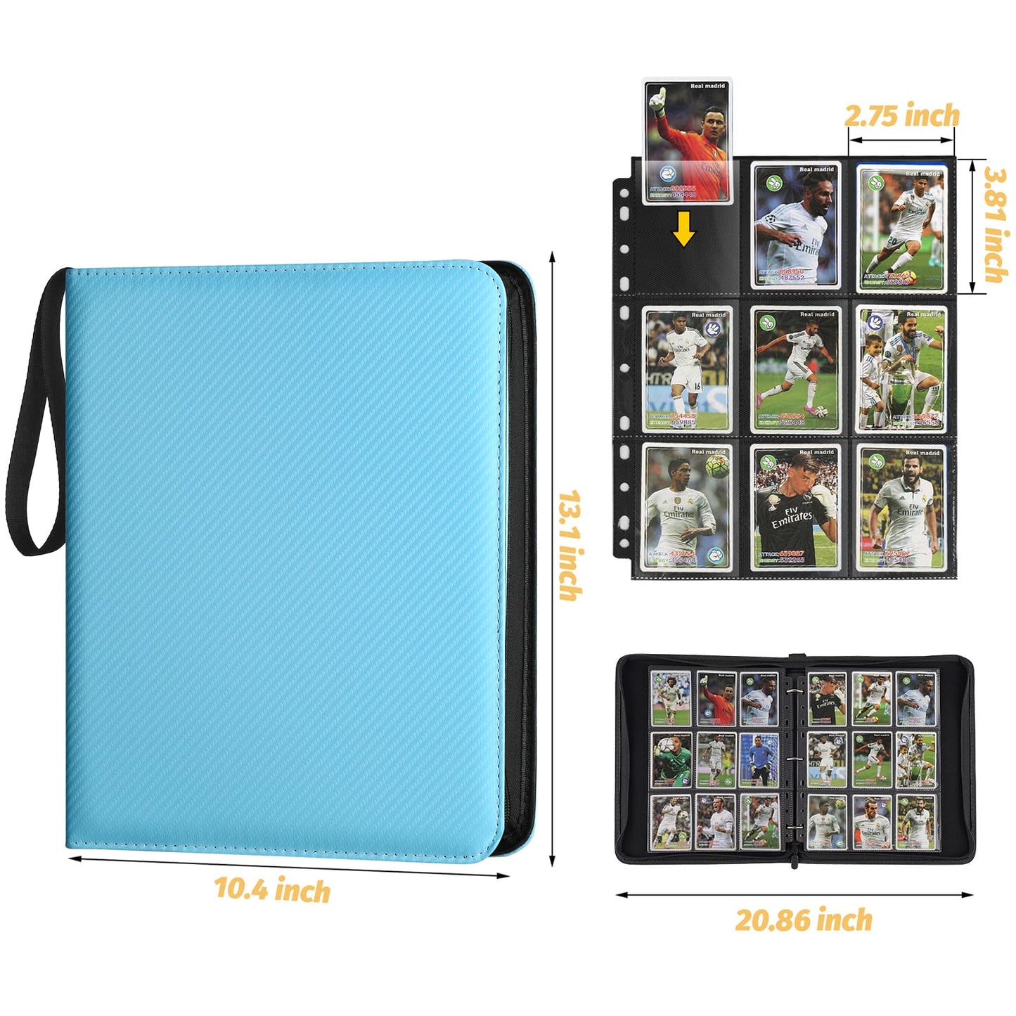 GERMUN 9-Pocket Card Binder - Premium PU Leather Zip Binder for 720 Cards