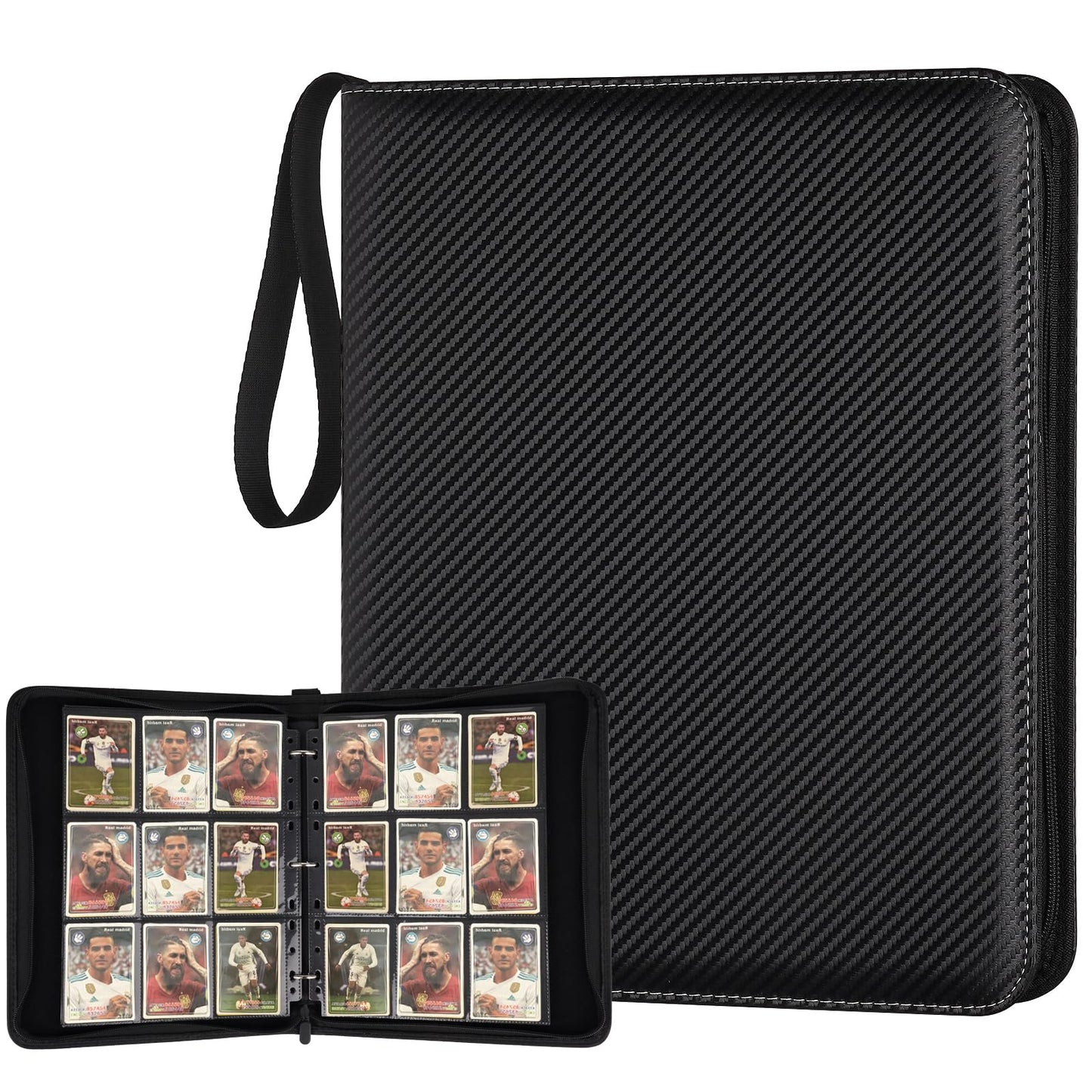 GERMUN 9-Pocket Card Binder | Premium PU Leather, 720 Cards, Zip Case (Black)