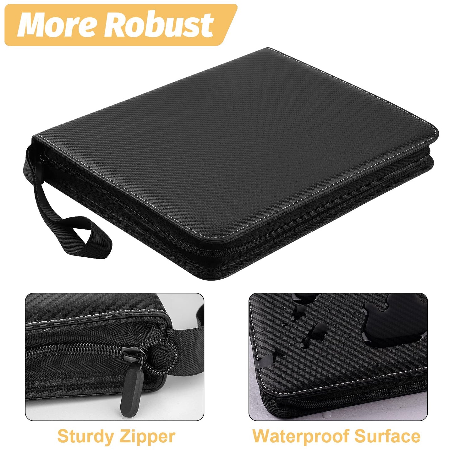 GERMUN 9-Pocket Card Binder | Premium PU Leather, 720 Cards, Zip Case (Black)