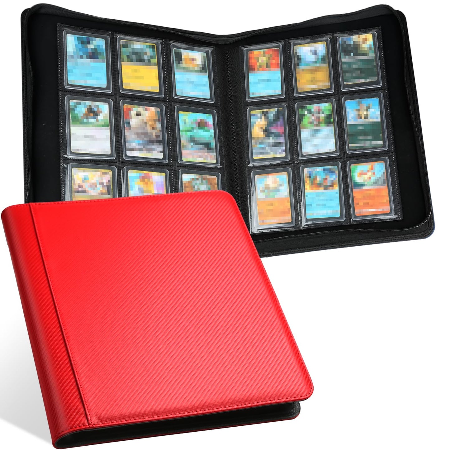 GERMUN Toploader Binder 288 Pockets — 9-Pocket Card Binder for 3x4in Toploaders, PU Leather, Carbon Red