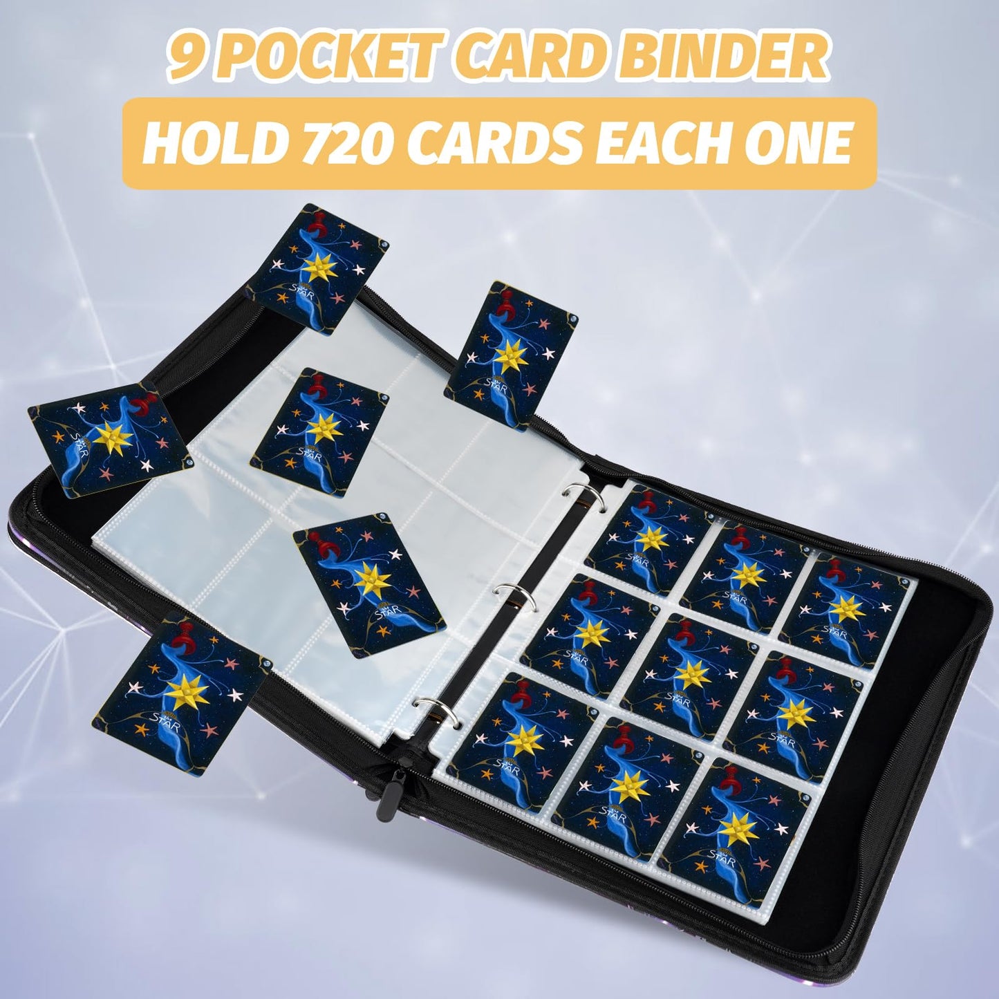 GERMUN Trading Card Binder – Premium 9-Pocket Album, 720 Card Capacity, Yellow Print