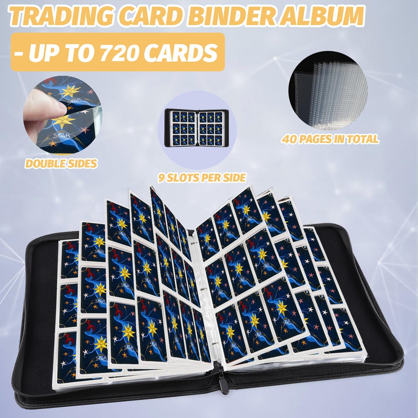 GERMUN Trading Card Binder – Premium 9-Pocket Album, 720 Card Capacity, Yellow Print