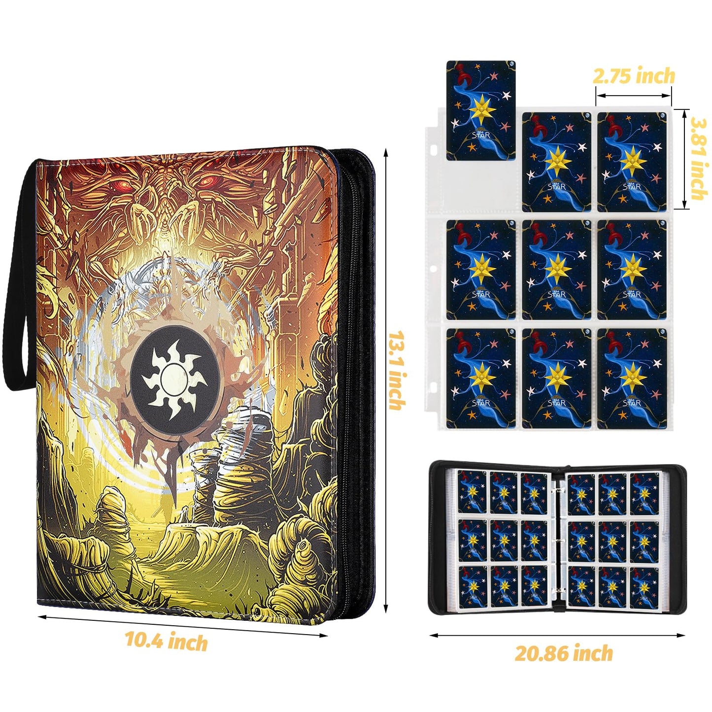 GERMUN Trading Card Binder – Premium 9-Pocket Album, 720 Card Capacity, Yellow Print