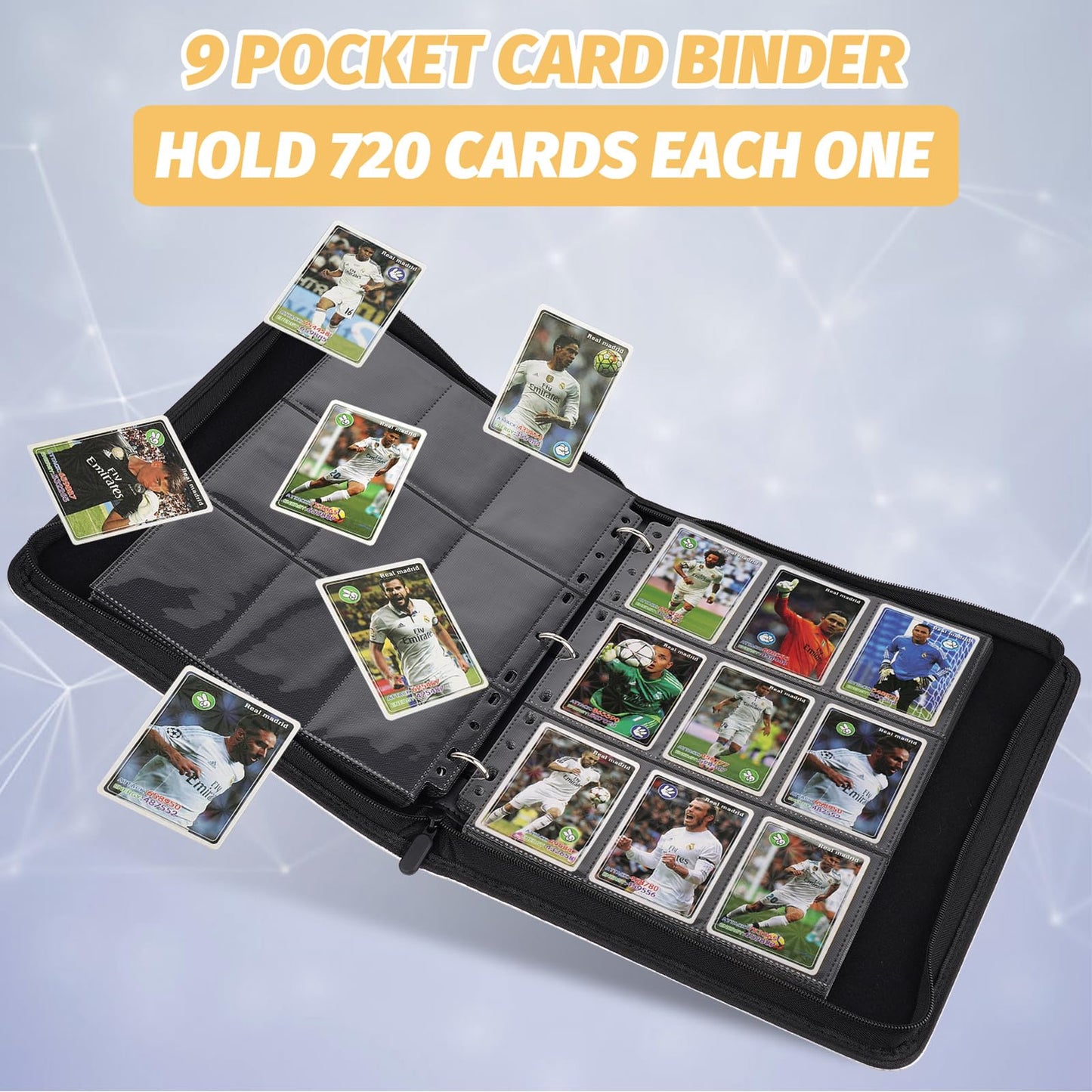 GERMUN 9-Pocket Card Binder - Premium PU Leather Zip Binder for 720 Cards