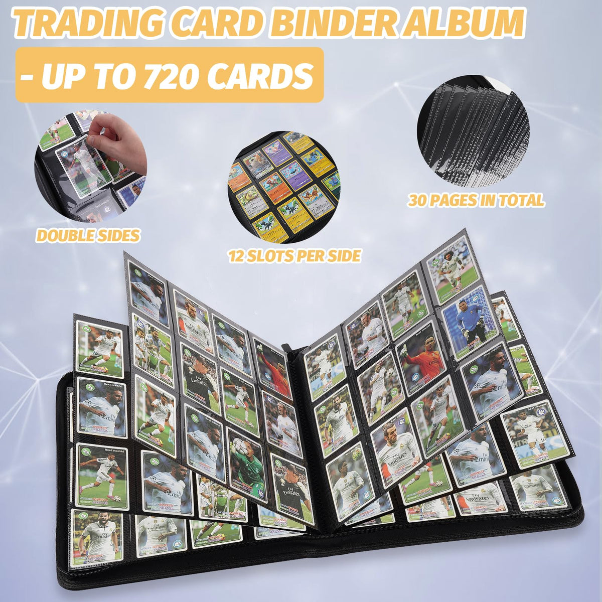 GERMUN Trading Card Binder 12-Pocket, 720 Card Capacity, Premium PU Cover
