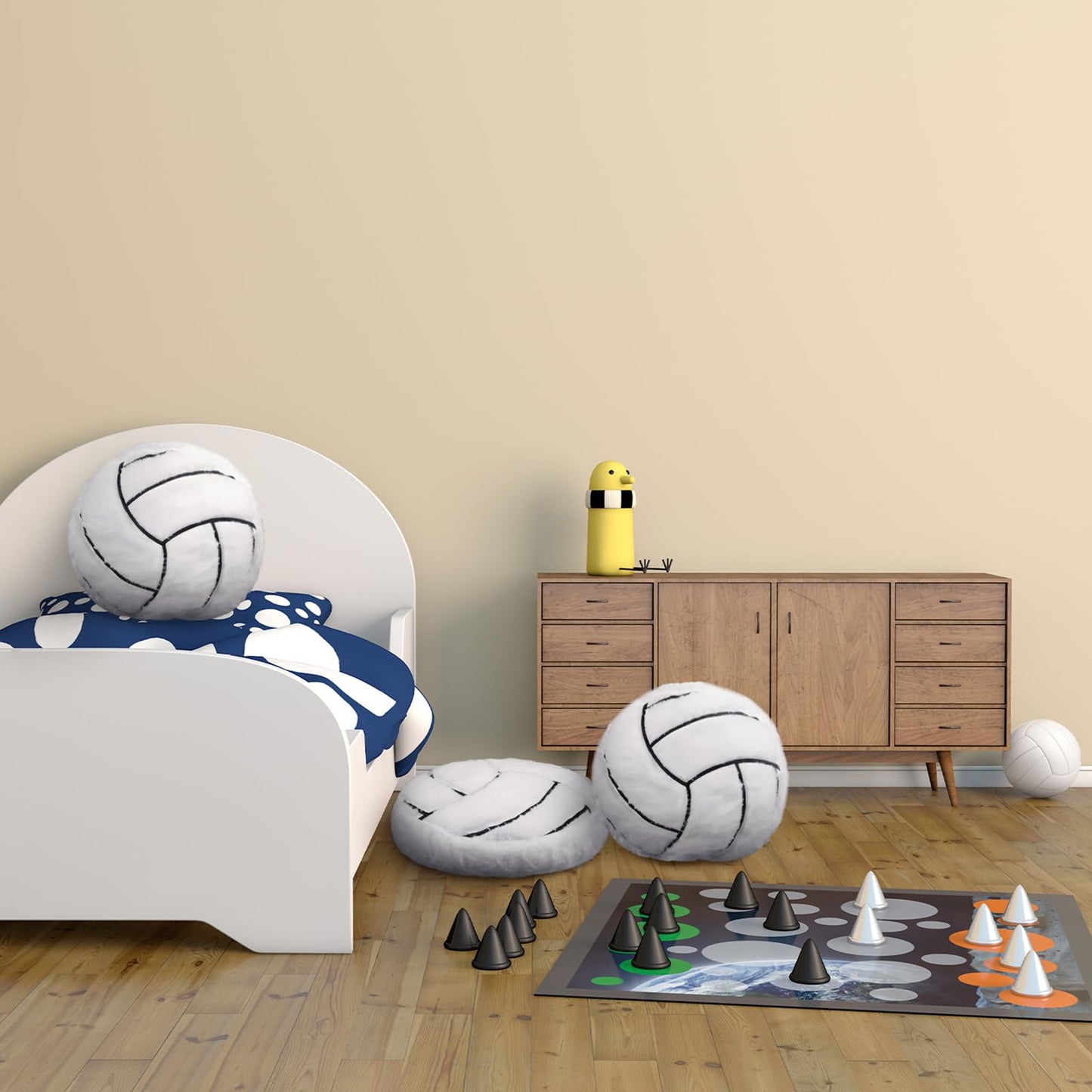 Gerrii 4 Pack Volleyball Pillows – Soft Plush 14x14 Inches, Sport-Themed Cushions for Bedroom & Living Decor