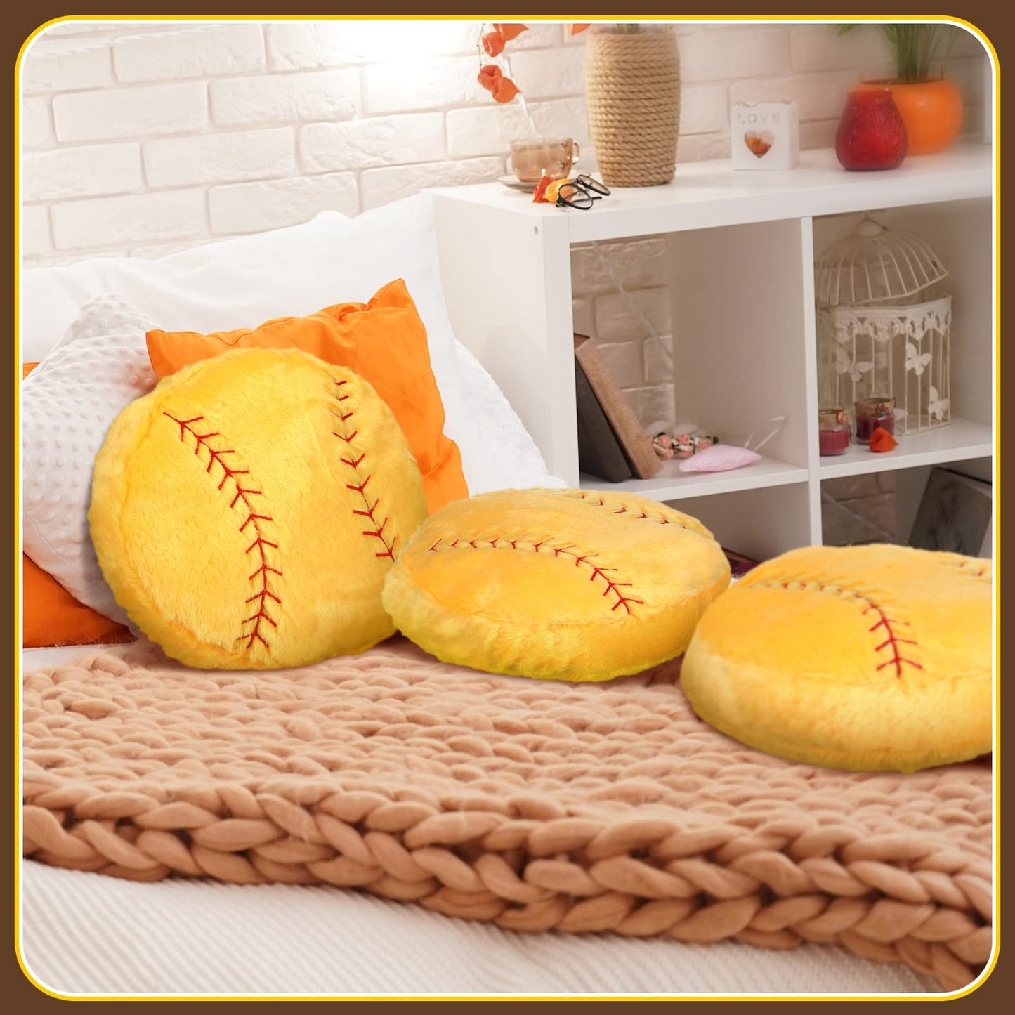 Gerrii 4-Piece Sports Throw Pillows Set – Plush Basketball-Shaped Cushions for Bedroom Decor