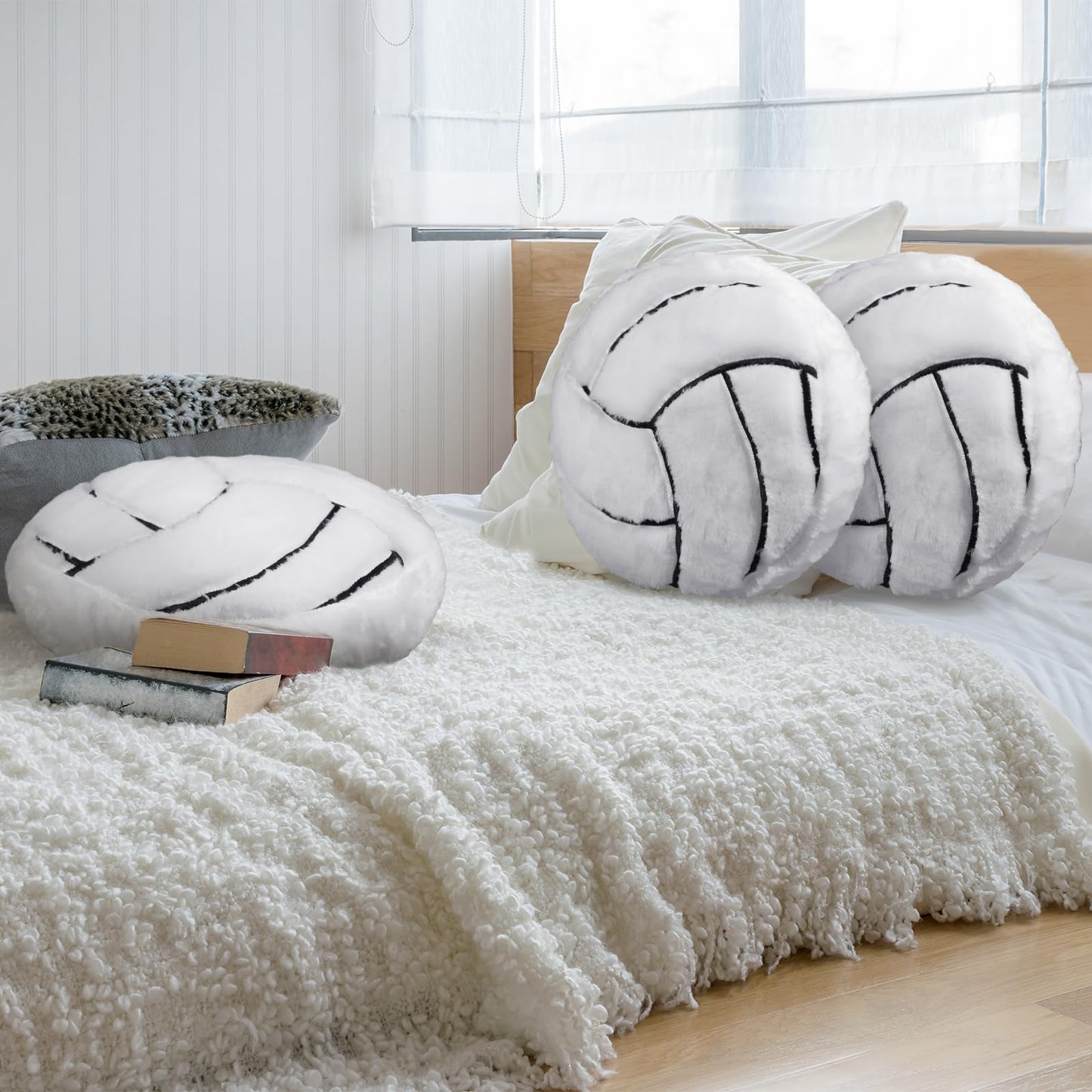 Gerrii 4 Pack Volleyball Pillows – Soft Plush 14x14 Inches, Sport-Themed Cushions for Bedroom & Living Decor
