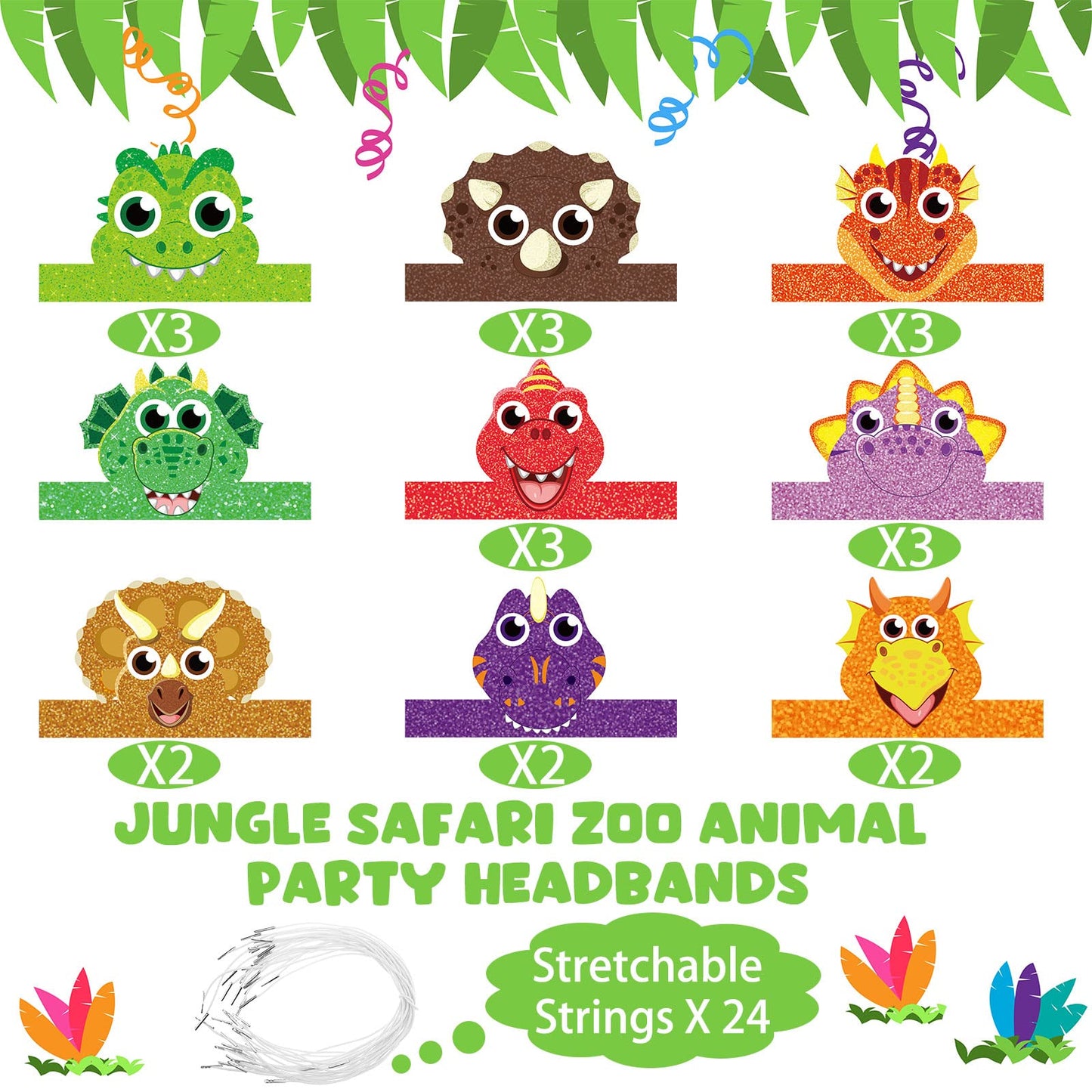 Gersoniel 24 Pcs Dinosaur Birthday Party Hats, Favors, Headbands & Paper Crowns – Dinosaur Theme Party Supplies