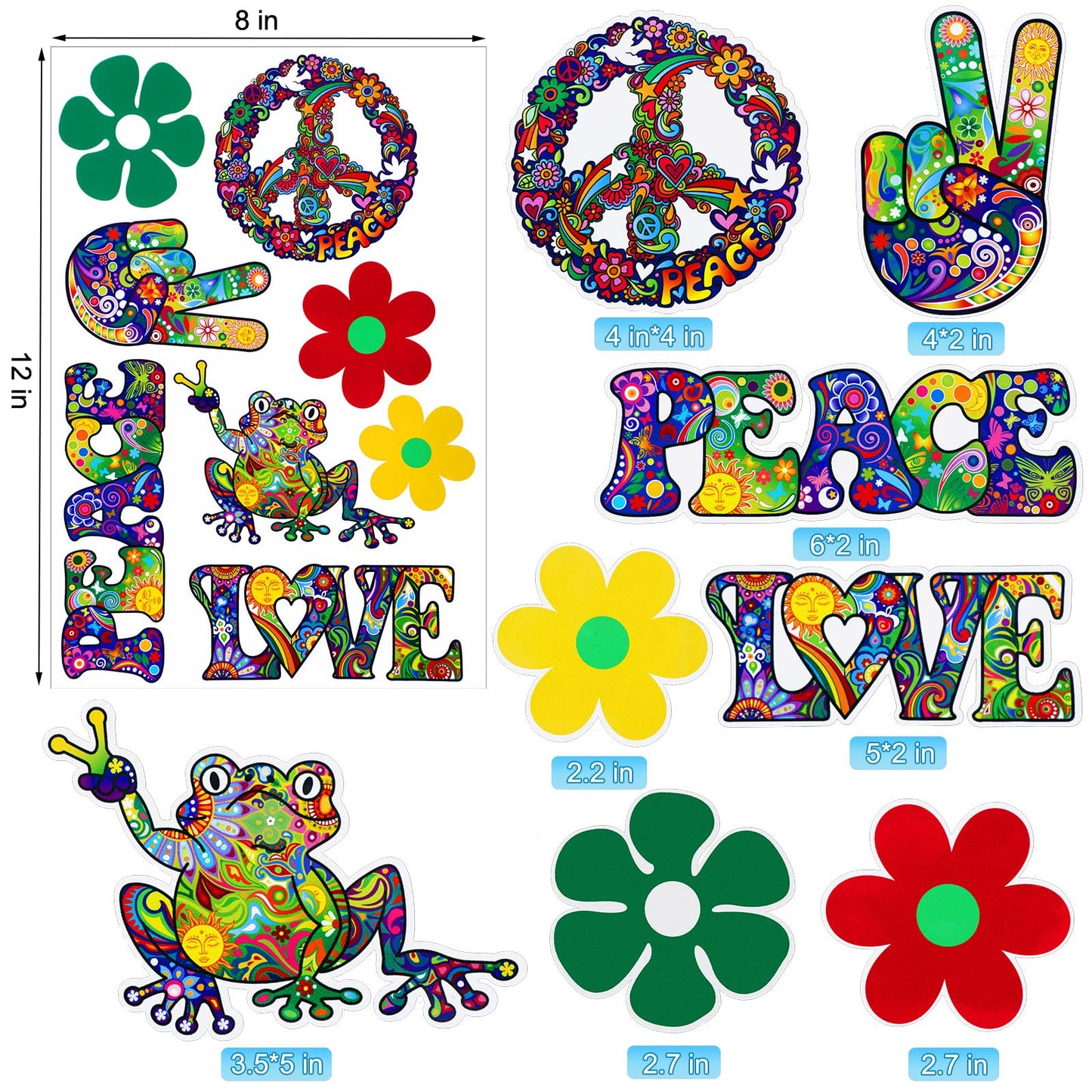 Gersoniel 32-Piece Hippie Stickers Set – Peace Sign, Flowers & Love Car, Laptop & Water Bottle Decals