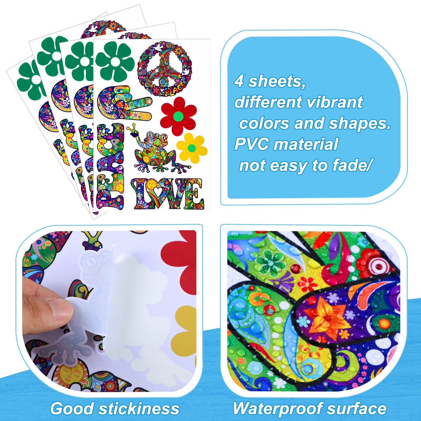Gersoniel 32-Piece Hippie Stickers Set – Peace Sign, Flowers & Love Car, Laptop & Water Bottle Decals