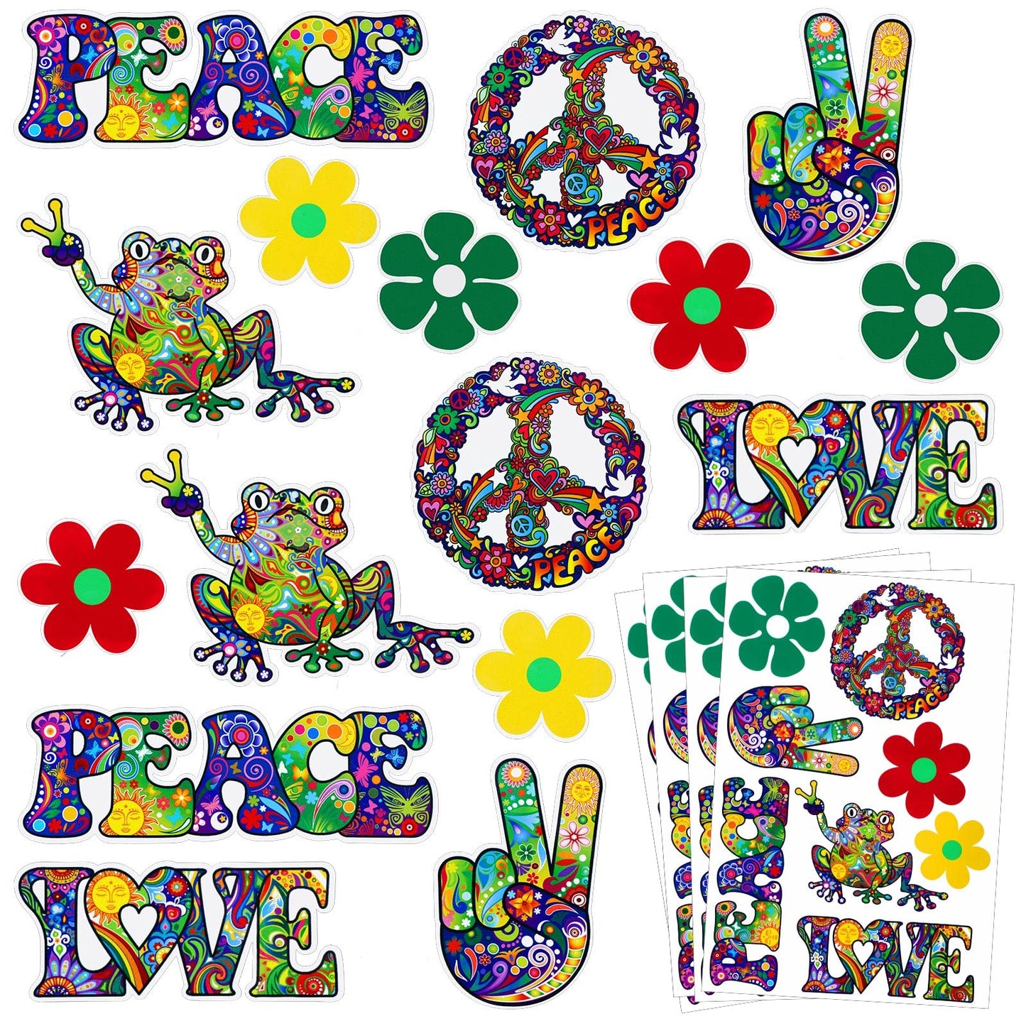 Gersoniel 32-Piece Hippie Stickers Set – Peace Sign, Flowers & Love Car, Laptop & Water Bottle Decals