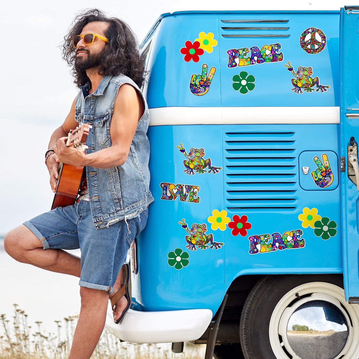 Gersoniel 32-Piece Hippie Stickers Set – Peace Sign, Flowers & Love Car, Laptop & Water Bottle Decals