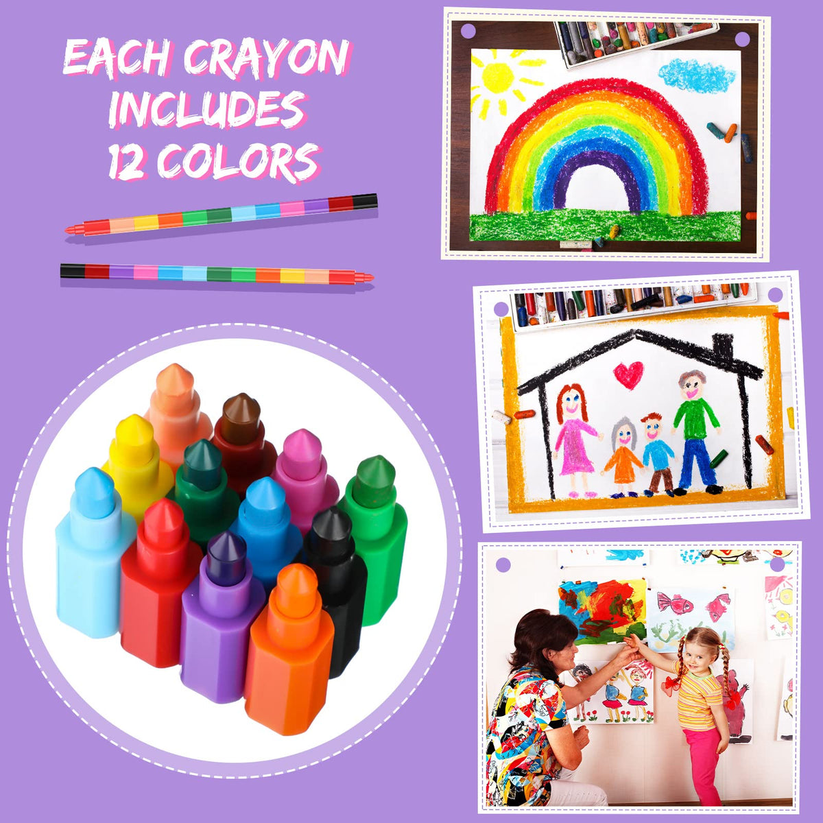 Gersoniel 36 Pieces Stackable Crayons - Buildable 12-Color Pencils for Creative Drawing