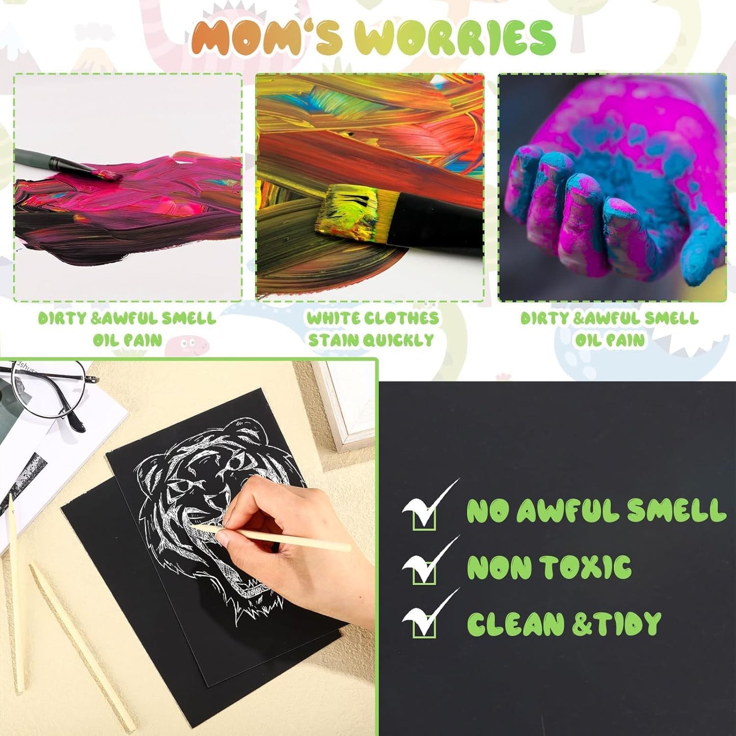 Gersoniel 200-Piece Scratch Paper Art Set — Black Surface with Wooden Stylus