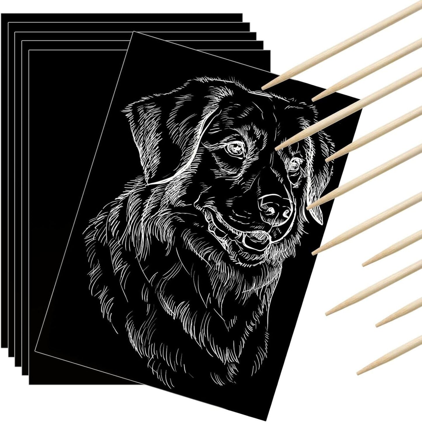 Gersoniel 100 Pieces Scratch Paper Art Set – Black Scratchboard Kit with Wooden Stylus