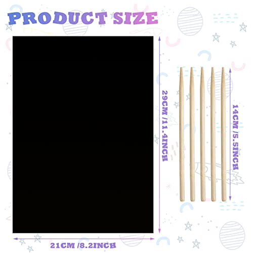 Gersoniel 200-Piece Scratch Paper Art Set — Black Surface with Wooden Stylus