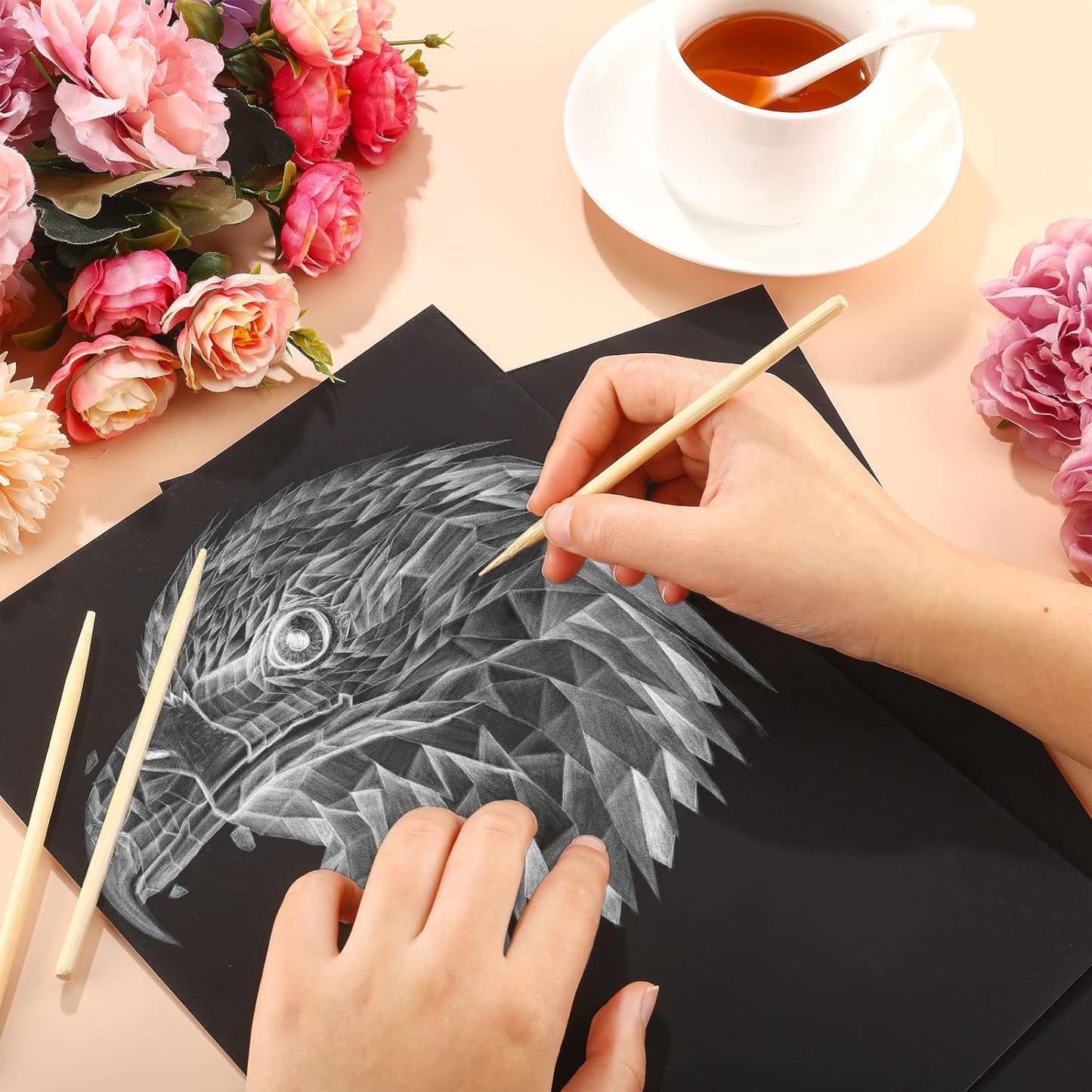 Gersoniel 100 Pieces Scratch Paper Art Set – Black Scratchboard Kit with Wooden Stylus