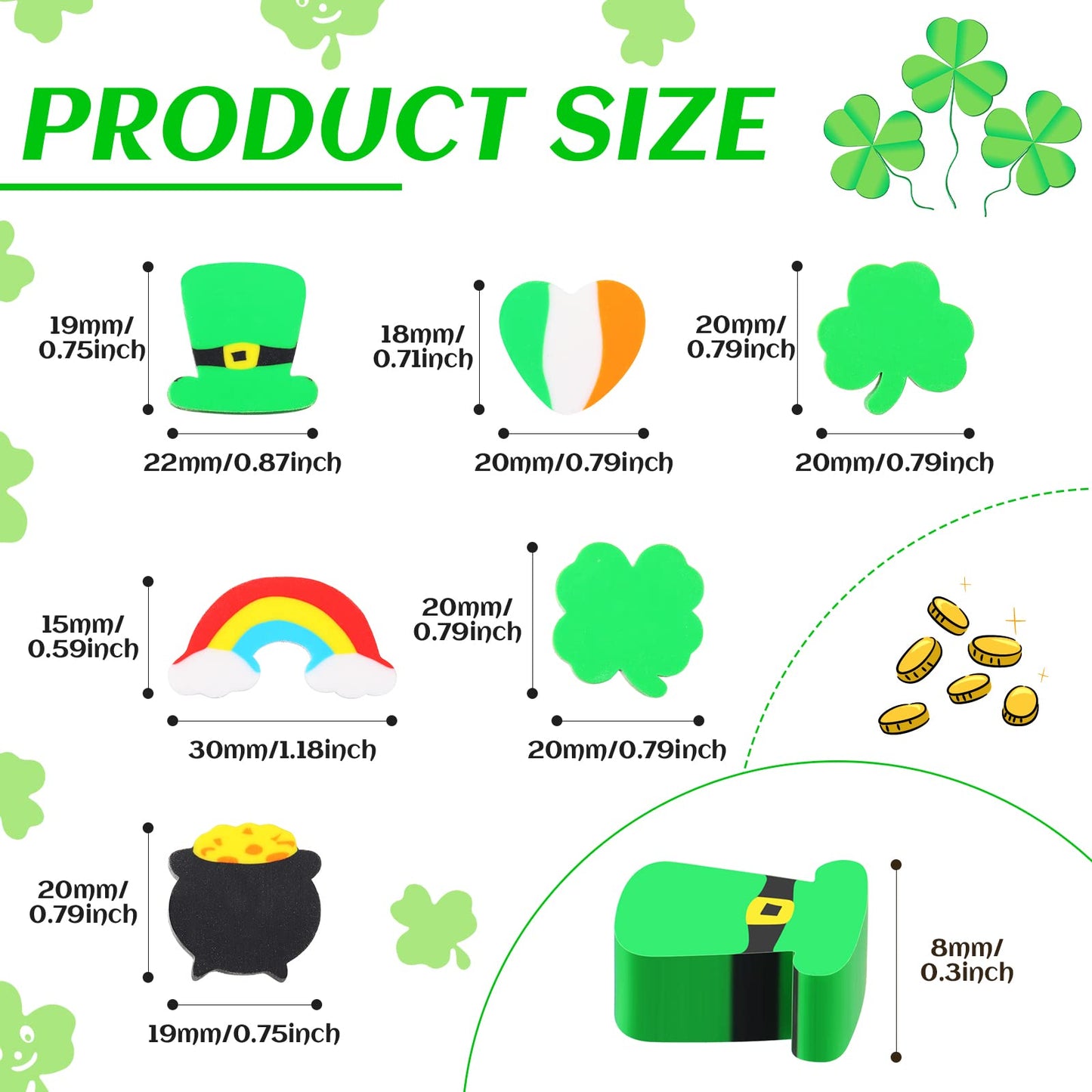 Gersoniel 60-Piece St. Patrick's Mini Erasers for Kids – Classroom Prizes & Party Favors