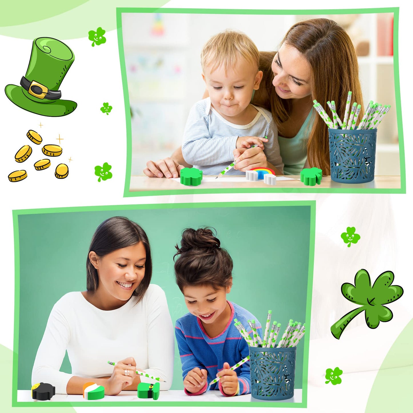 Gersoniel 60-Piece St. Patrick's Mini Erasers for Kids – Classroom Prizes & Party Favors