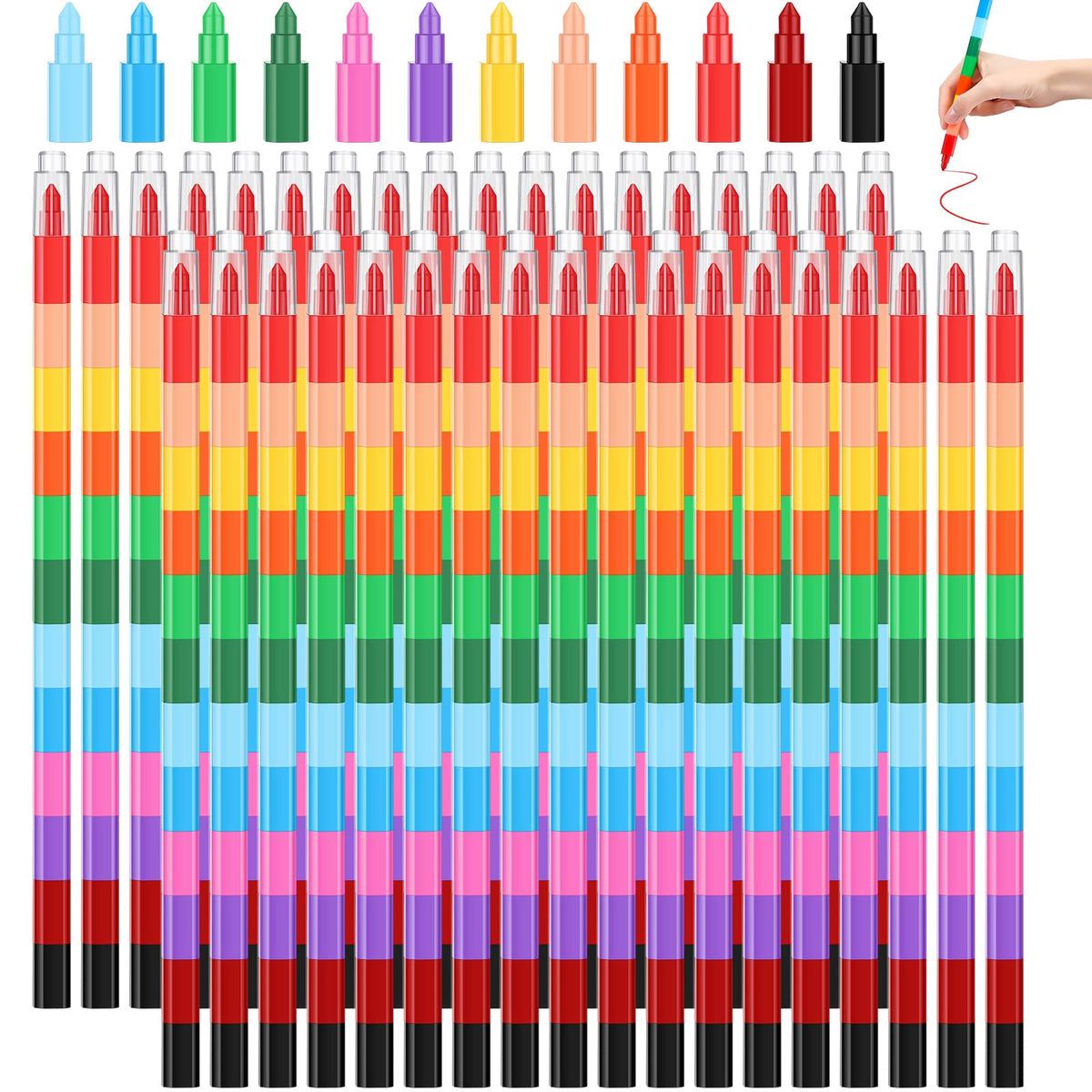 Gersoniel 36 Pieces Stackable Crayons - Buildable 12-Color Pencils for Creative Drawing
