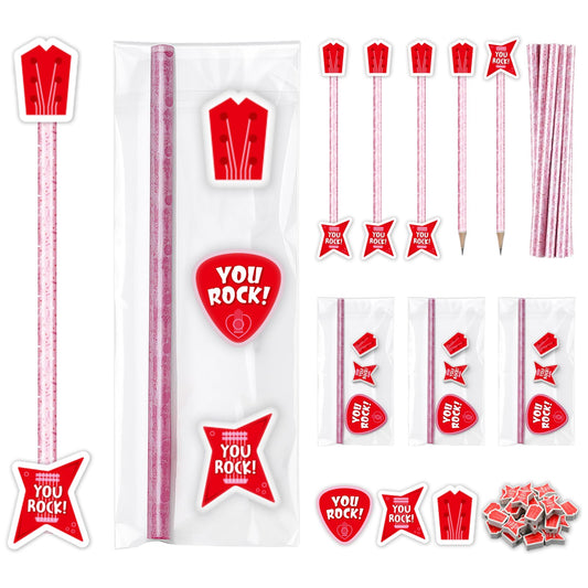 Gersoniel 16-Piece Valentine's Guitar Pencil Set with Erasers, Cards & Gift Bags