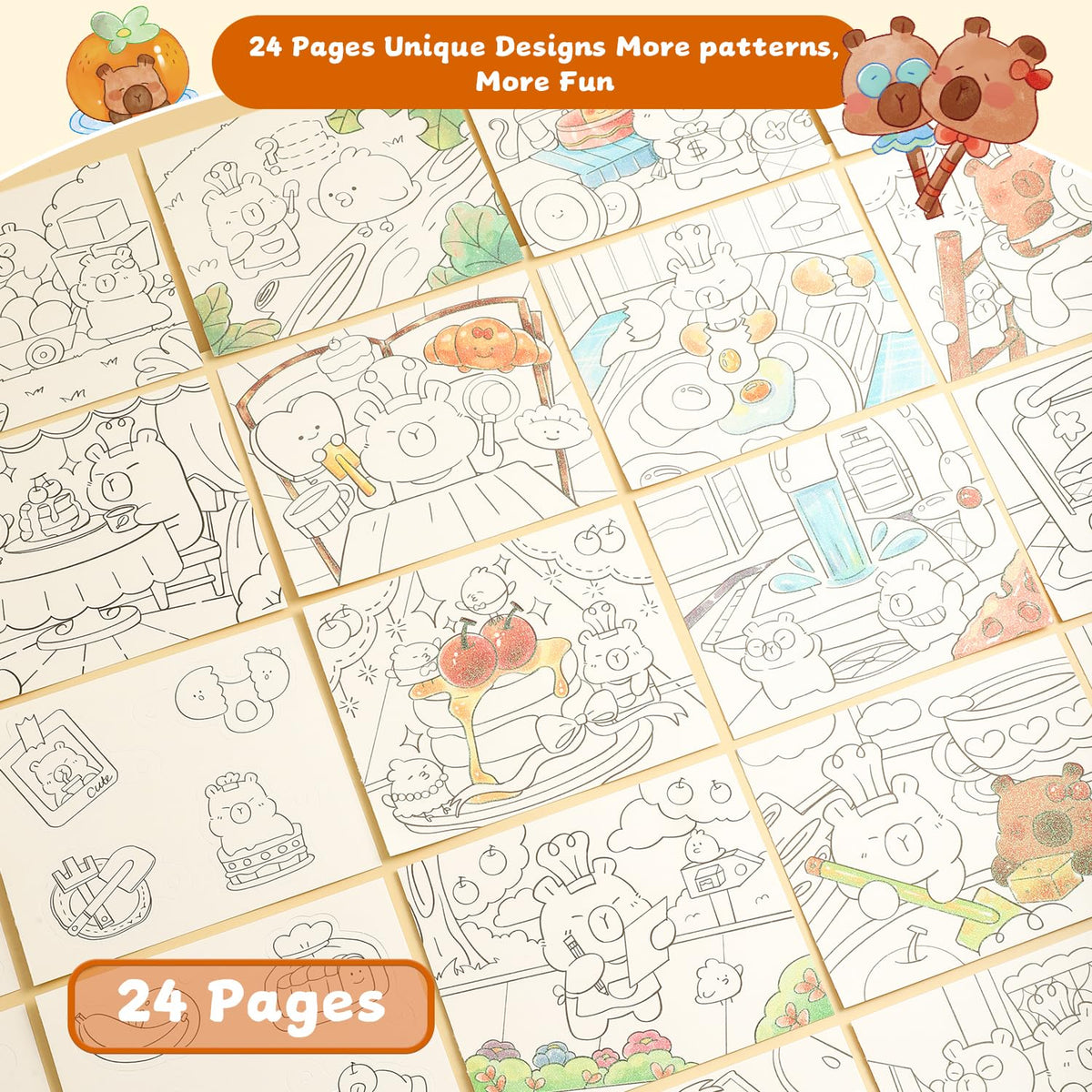 gesboole Paint with Water Coloring Book for Kids Ages 3-8 – Capybara 24-Page 4-in-1 Activity