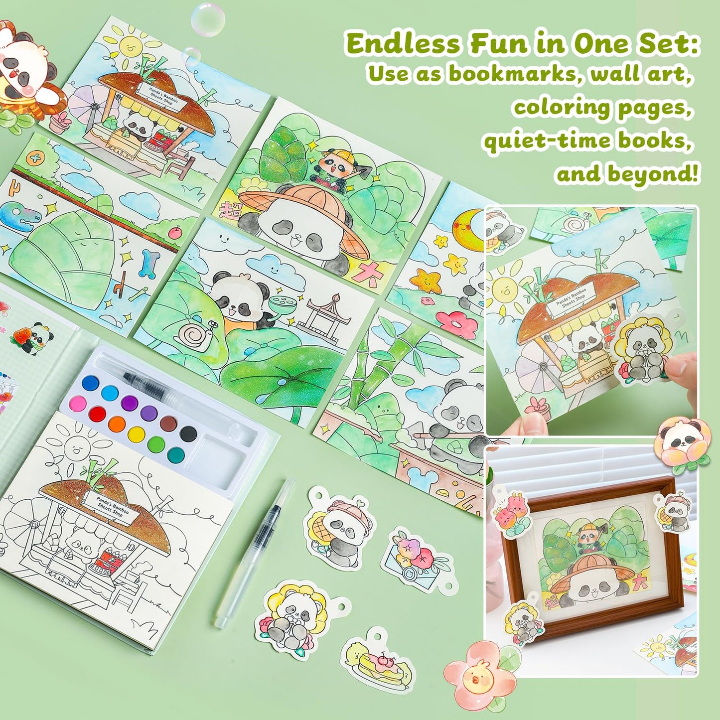 gesboole Paint with Water Coloring Book for Kids – Panda 24-Page 4-in-1 Art Kit, Ages 3-8