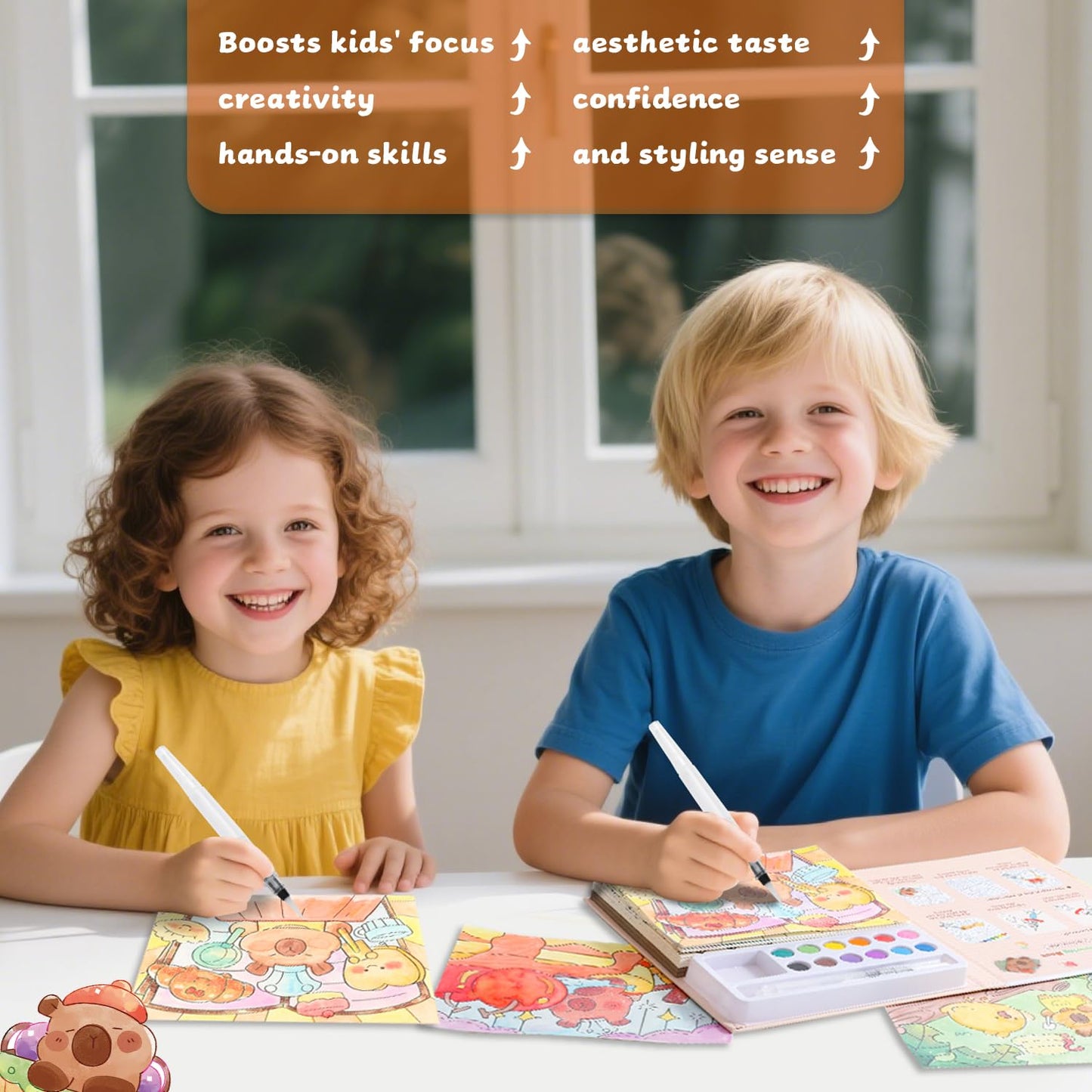 gesboole Paint with Water Coloring Book for Kids Ages 3-8 – Capybara 24-Page 4-in-1 Activity