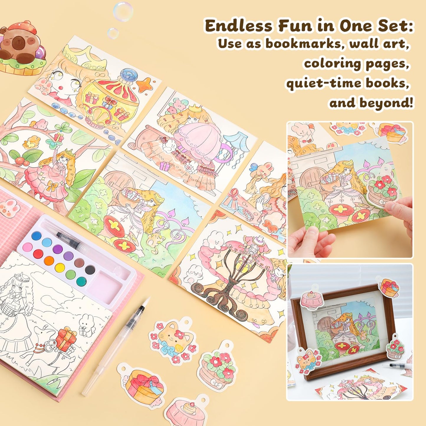 gesboole Paint with Water Coloring Books for Kids – 4-in-1 Mess-Free Princess Edition
