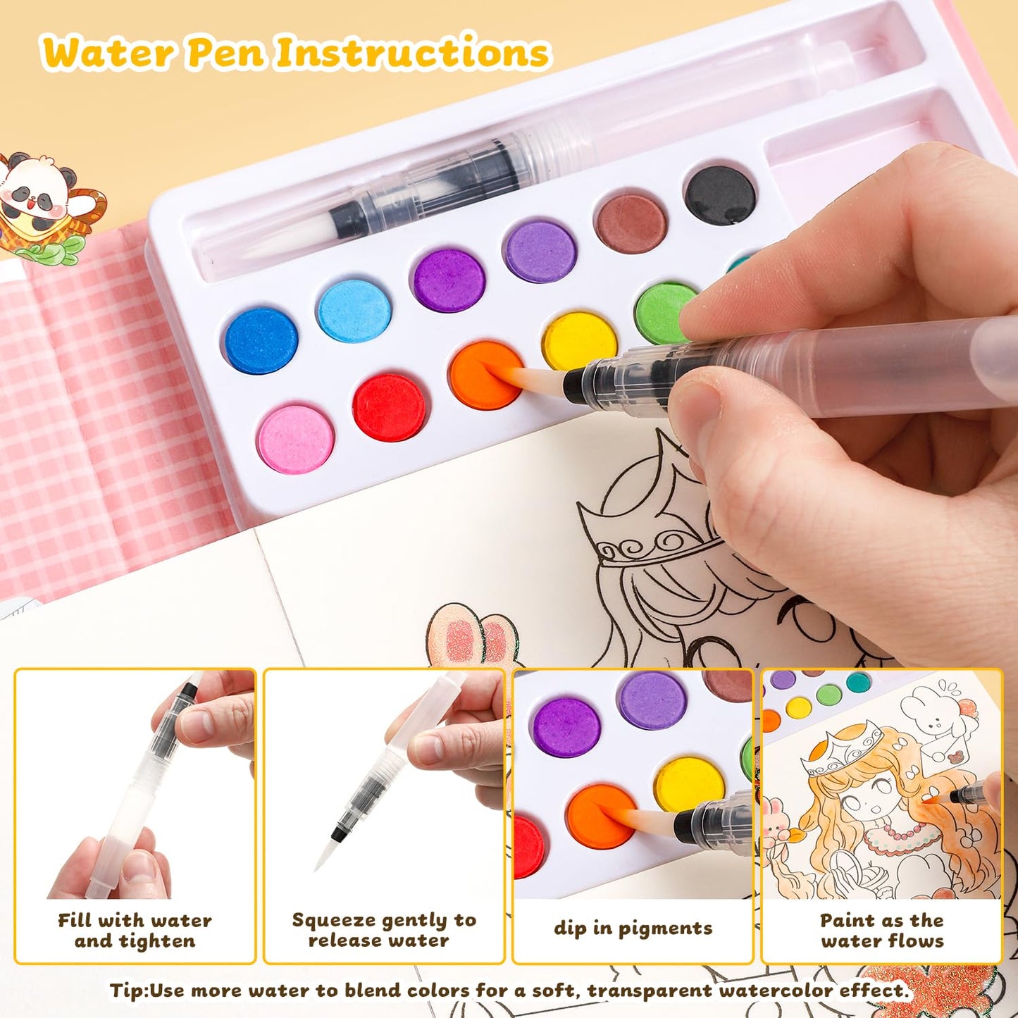 gesboole Paint with Water Coloring Books for Kids – 4-in-1 Mess-Free Princess Edition