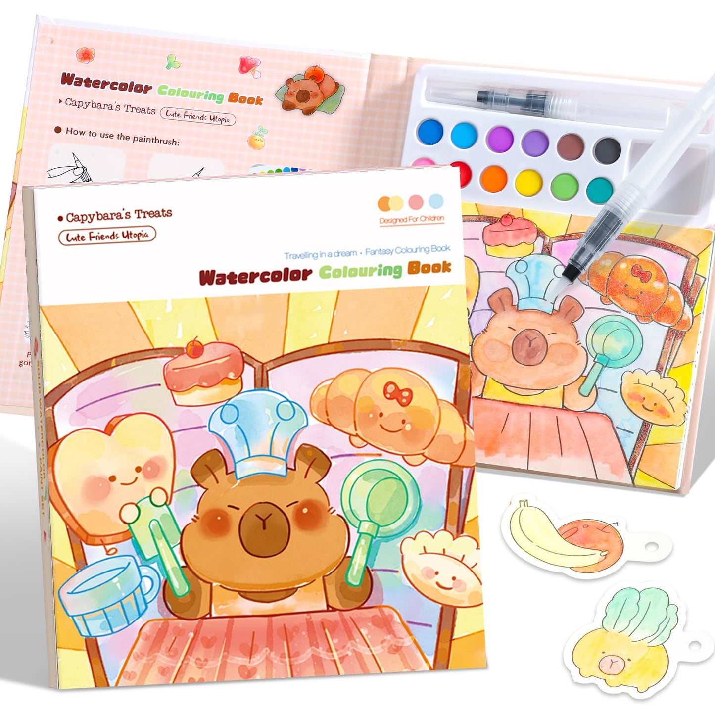 gesboole Paint with Water Coloring Book for Kids Ages 3-8 – Capybara 24-Page 4-in-1 Activity