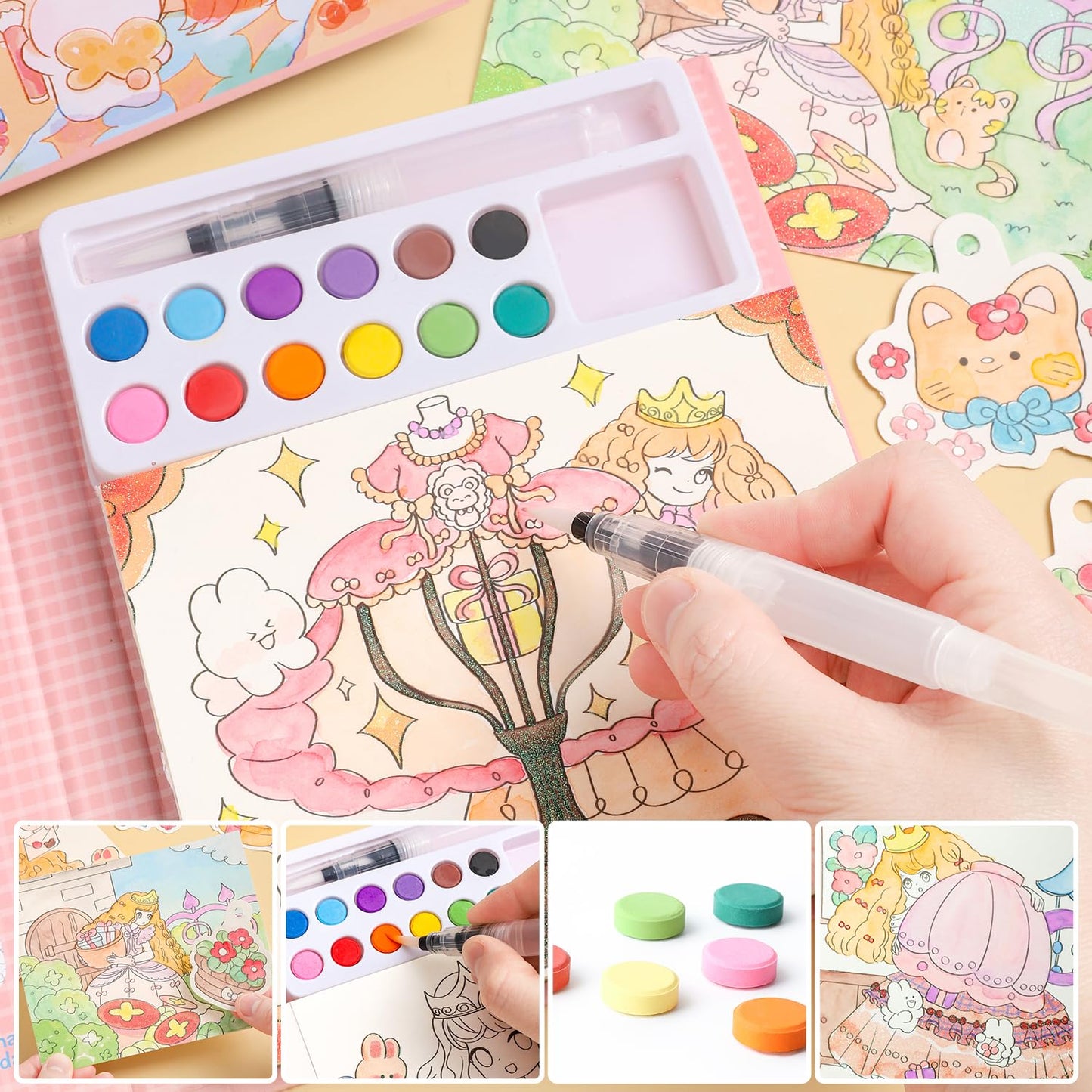 gesboole Paint with Water Coloring Books for Kids – 4-in-1 Mess-Free Princess Edition