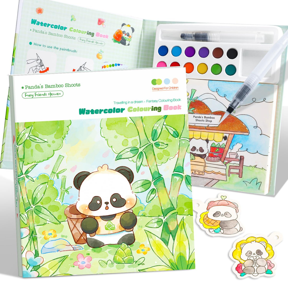 gesboole Paint with Water Coloring Book for Kids – Panda 24-Page 4-in-1 Art Kit, Ages 3-8