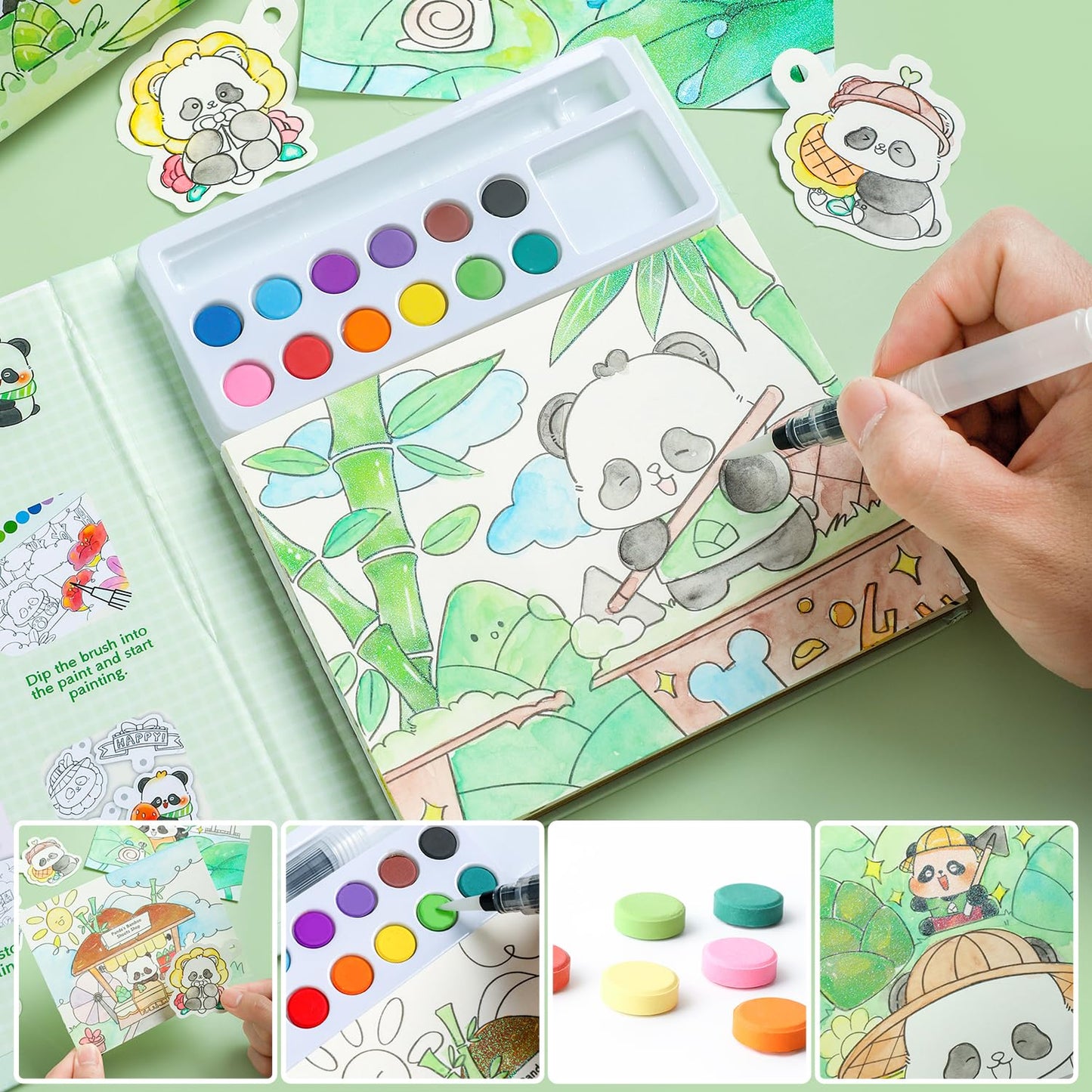 gesboole Paint with Water Coloring Book for Kids – Panda 24-Page 4-in-1 Art Kit, Ages 3-8