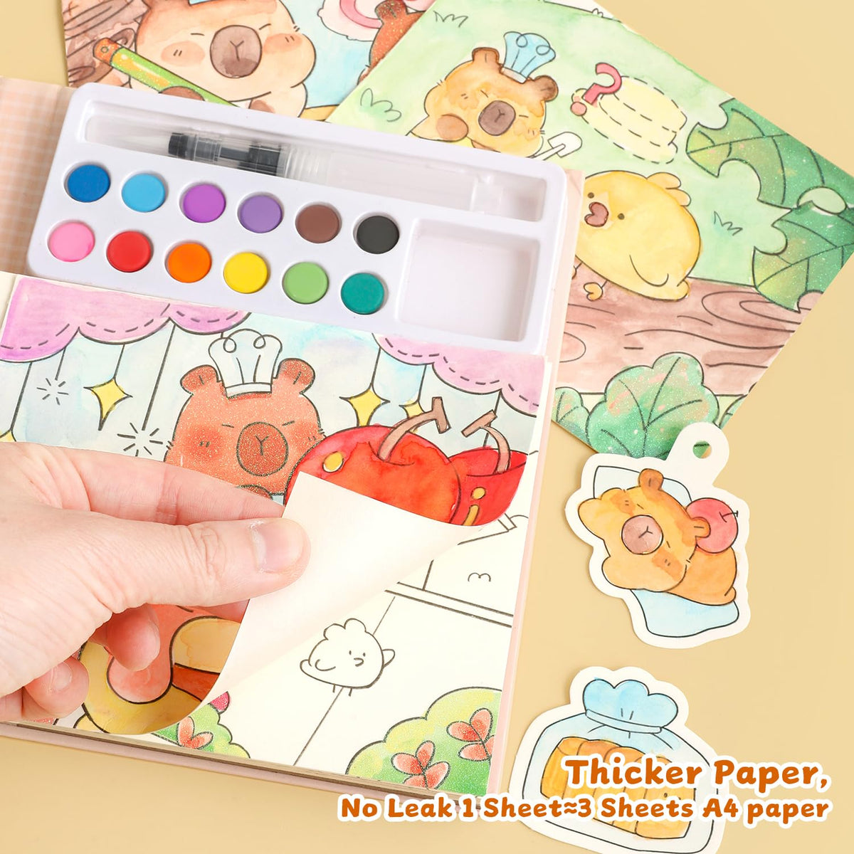 gesboole Paint with Water Coloring Book for Kids Ages 3-8 – Capybara 24-Page 4-in-1 Activity