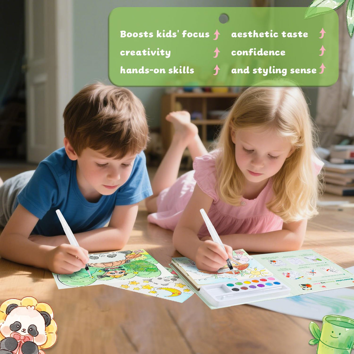 gesboole Paint with Water Coloring Book for Kids – Panda 24-Page 4-in-1 Art Kit, Ages 3-8