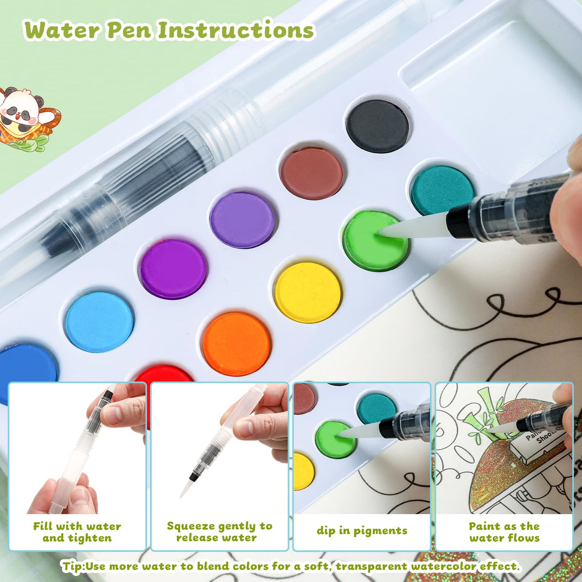 gesboole Paint with Water Coloring Book for Kids – Panda 24-Page 4-in-1 Art Kit, Ages 3-8