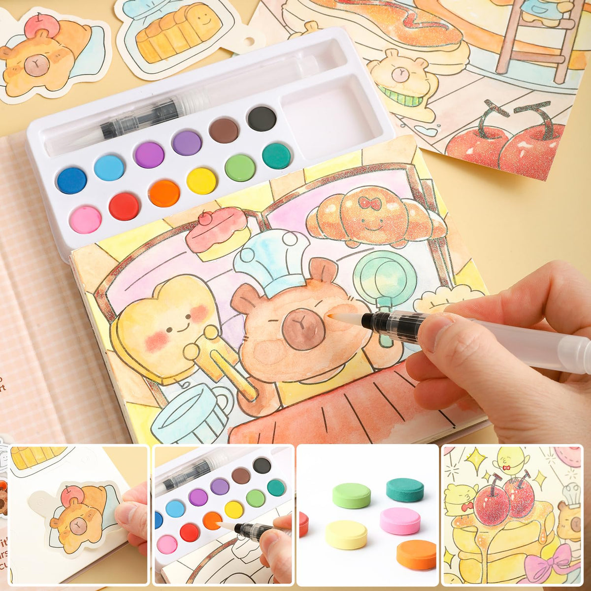 gesboole Paint with Water Coloring Book for Kids Ages 3-8 – Capybara 24-Page 4-in-1 Activity