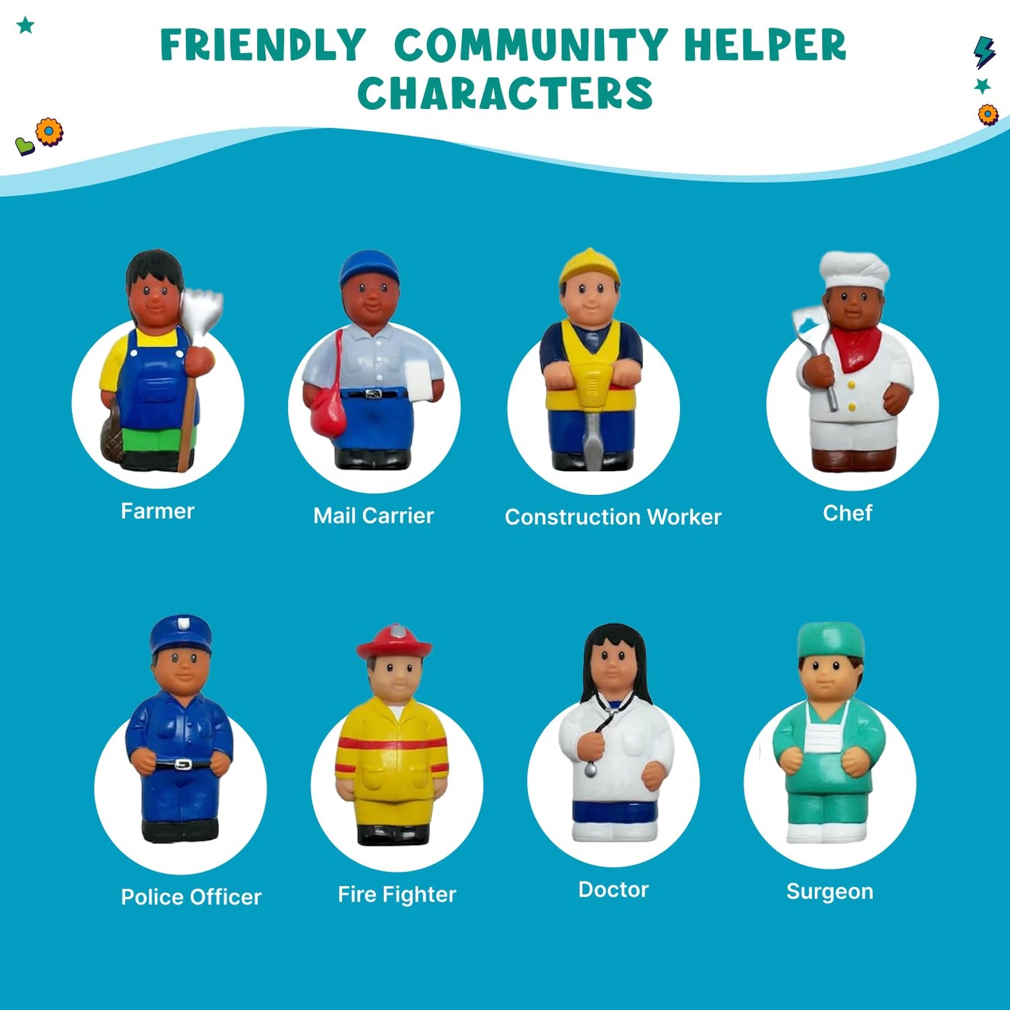 Get Ready Kids 620 Multicultural Career Figures – 8 Chunky 5-Inch Community Helpers for Toddlers