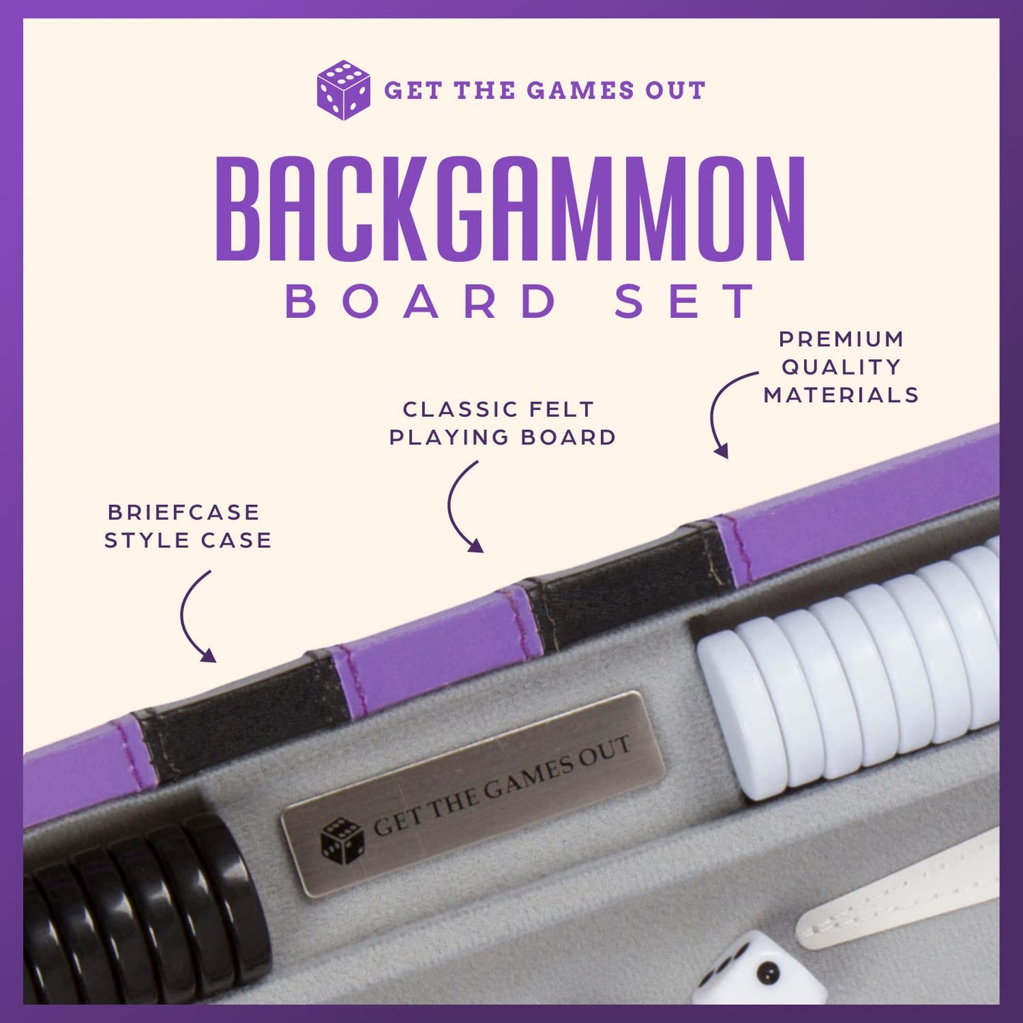 Get The Games Out Backgammon Set – Large Purple Case with Strategy Guide
