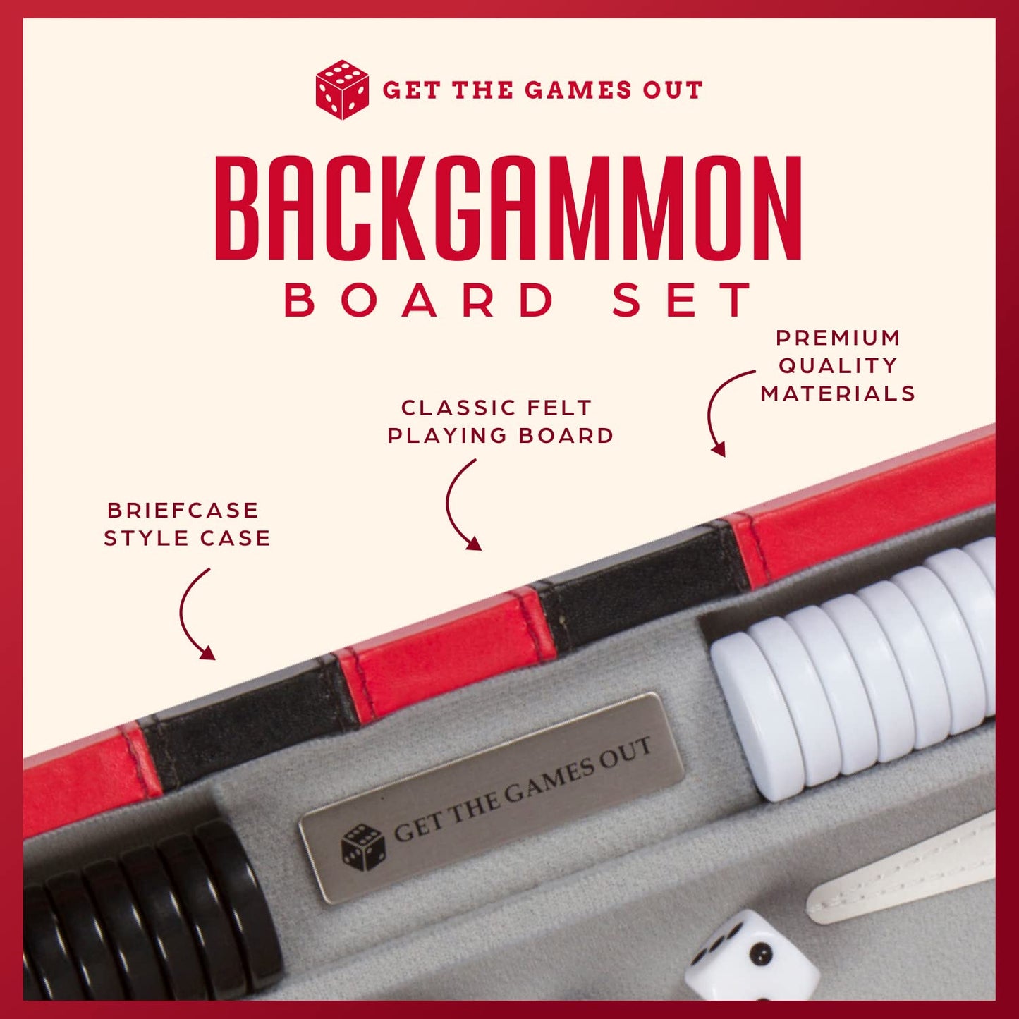 Get The Games Out Backgammon Set – Large Red Case with Strategy Guide