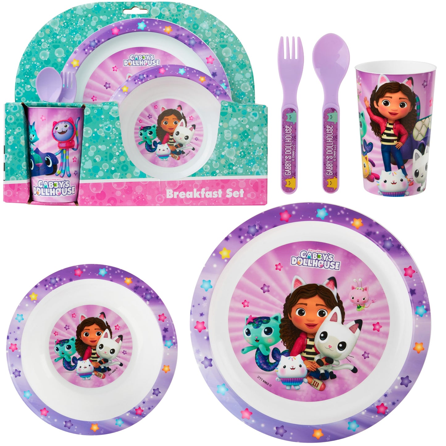 Get Trend Gabby's Dollhouse Dinnerware Set – 5 Pc Kids Tableware (Plate, Bowl, Cup, Spoon, Fork)