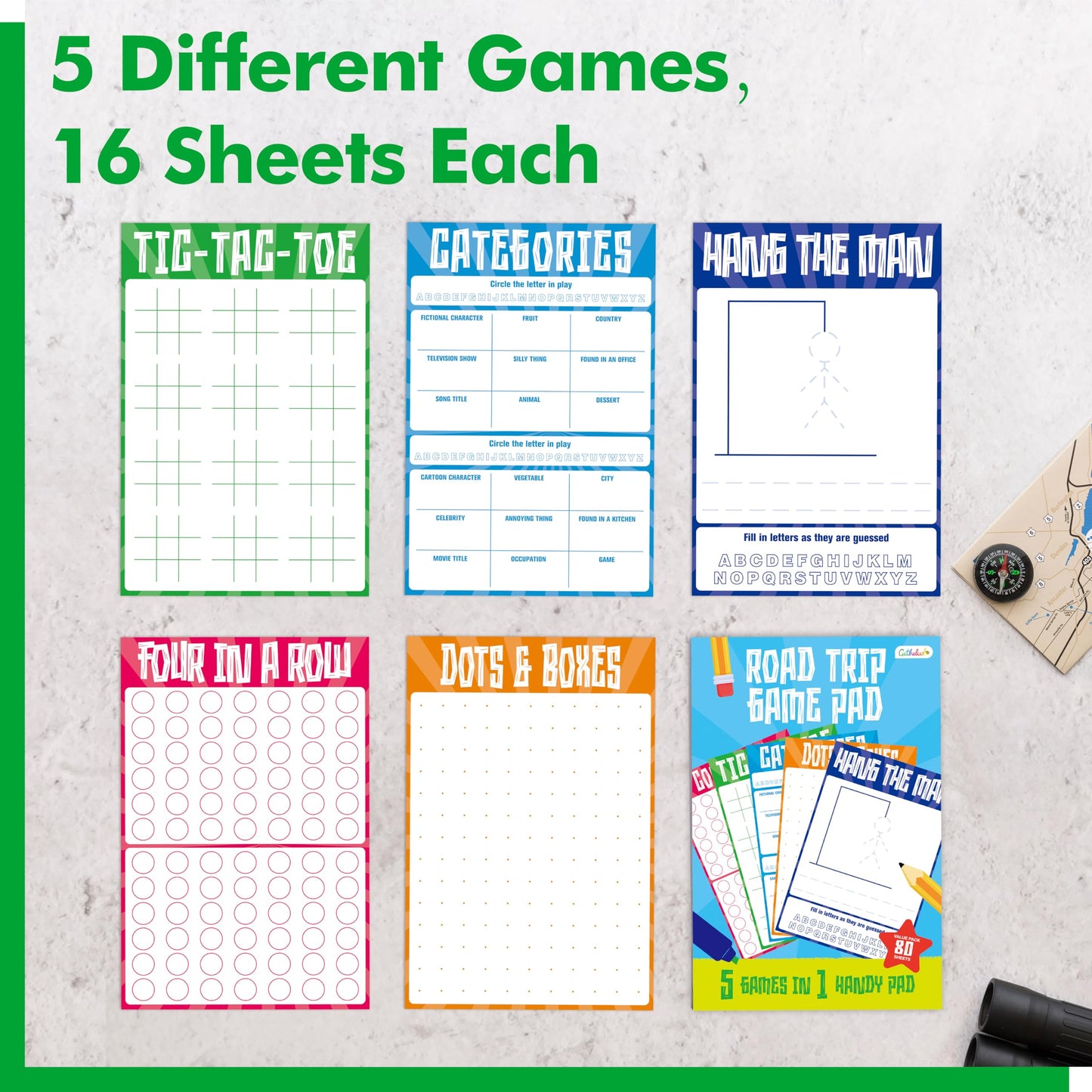 Gethelud Road Trip Game Pad – 80 Sheets, 5 Games in 1, Portable Travel Activity Pad