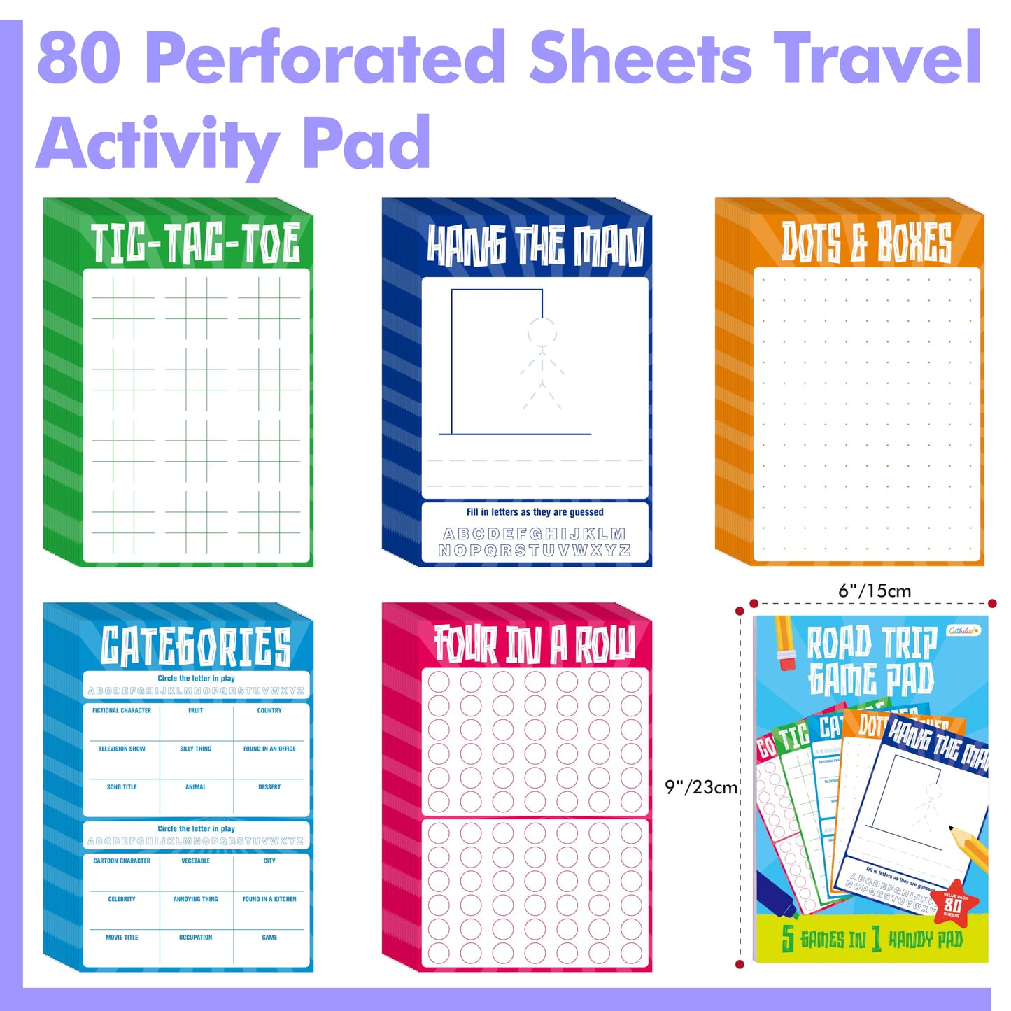 Gethelud Road Trip Game Pad – 80 Sheets, 5 Games in 1, Portable Travel Activity Pad