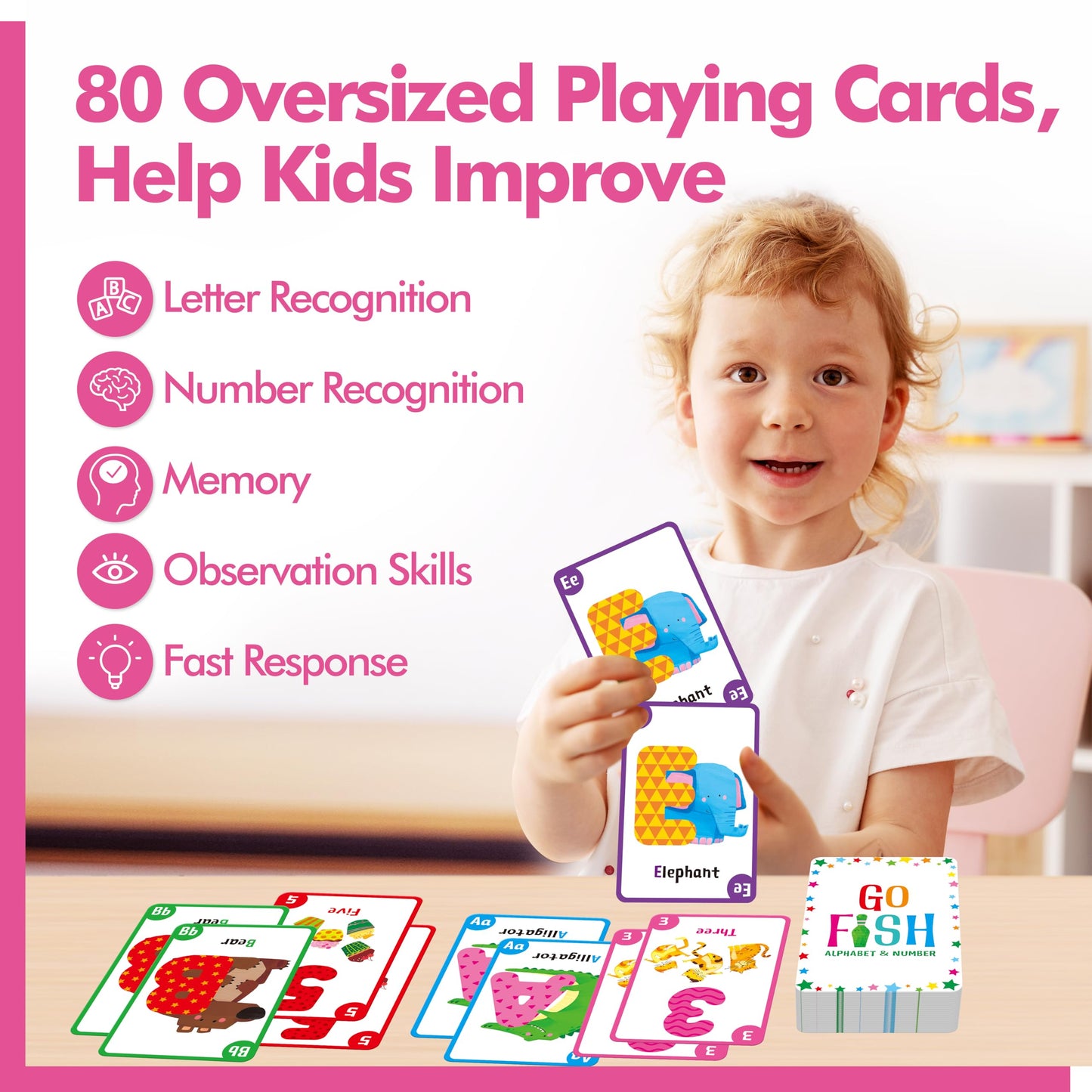 Gethelud Go Fish Card Game – Oversized Alphabet & Number Cards for Kids