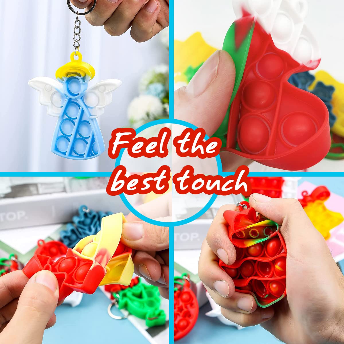 GETIEN 36Pcs Christmas Pop Fidget Toys Set — Sensory Bubble Keychains